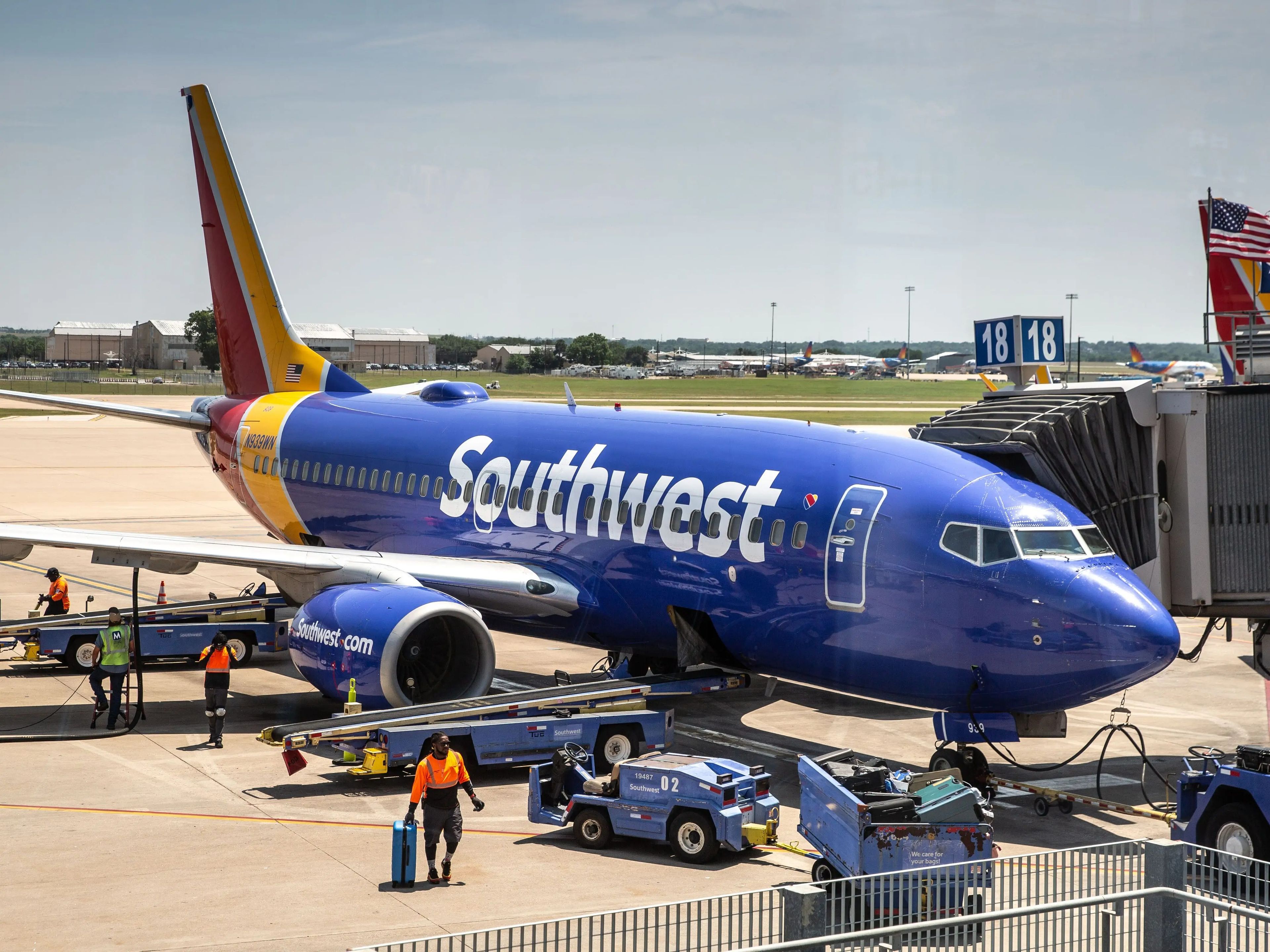 A Southwest Airlines Boeing 737 at Austin International Airport, Texas