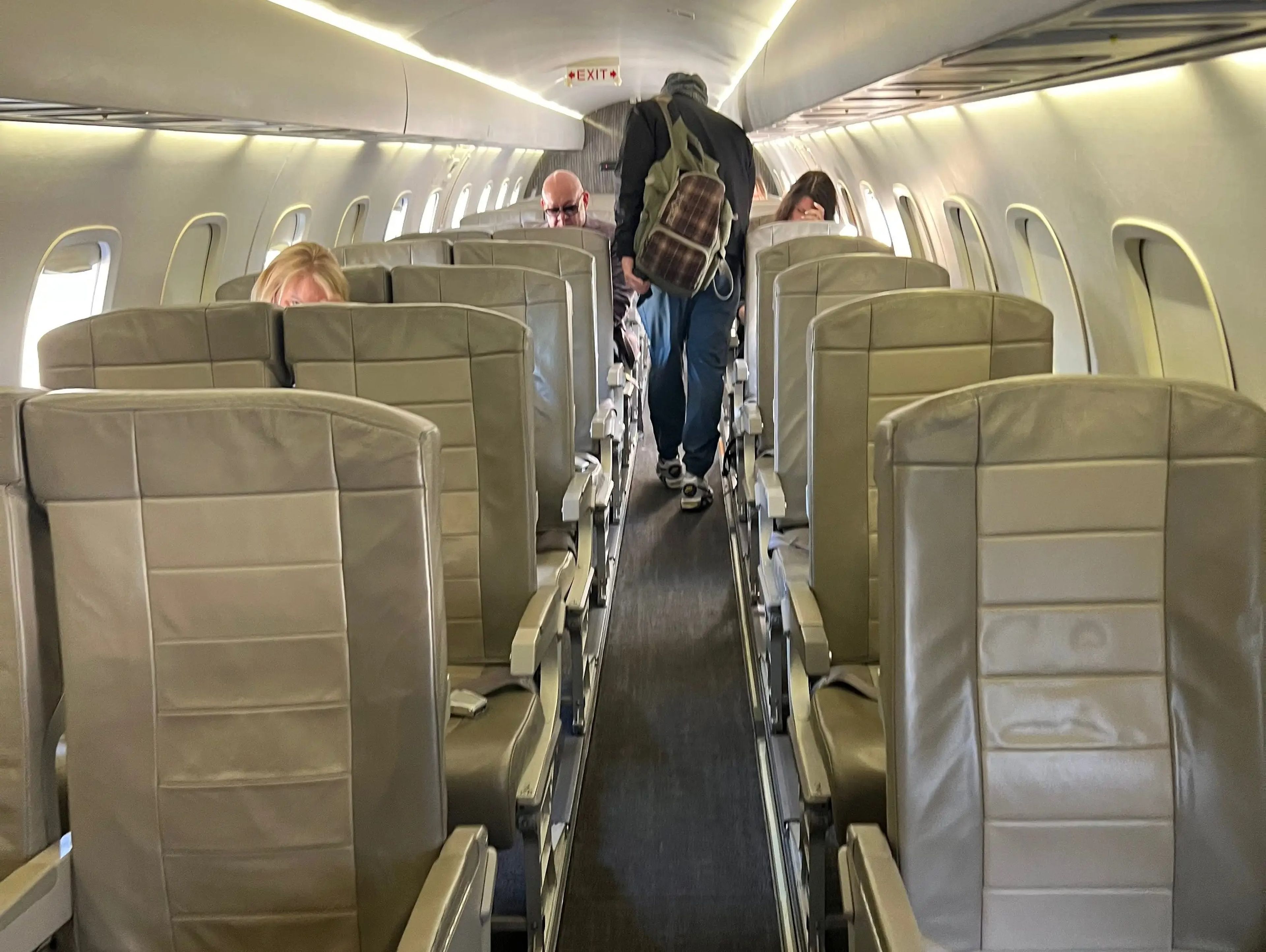 A view of the forward-facing chairs in the interior of JSX's aircraft.