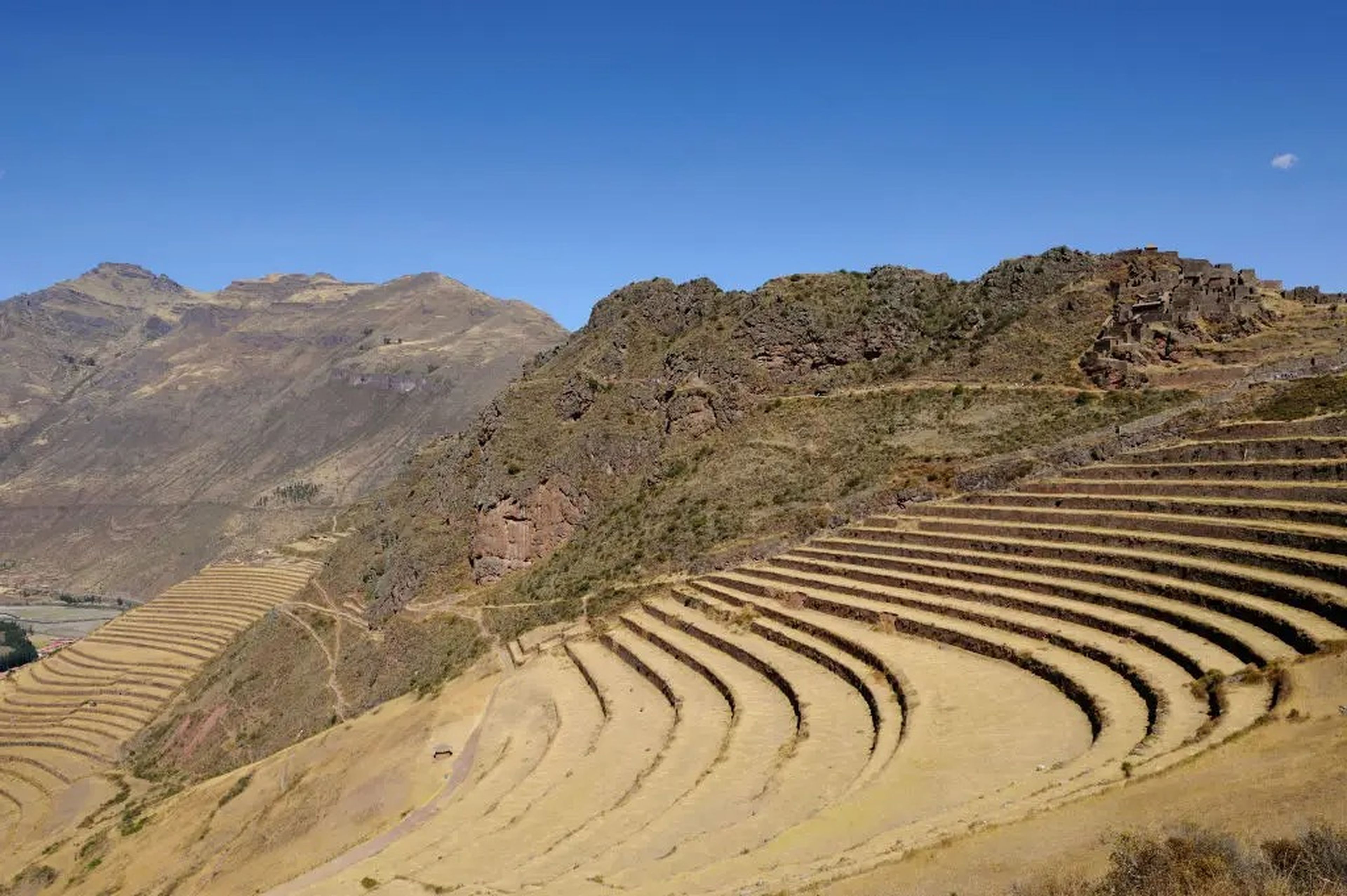Un ejemplo de las antiguas terrazas incas ubicadas en los Andes de Perú a 3.500 metros sobre el nivel del mar.