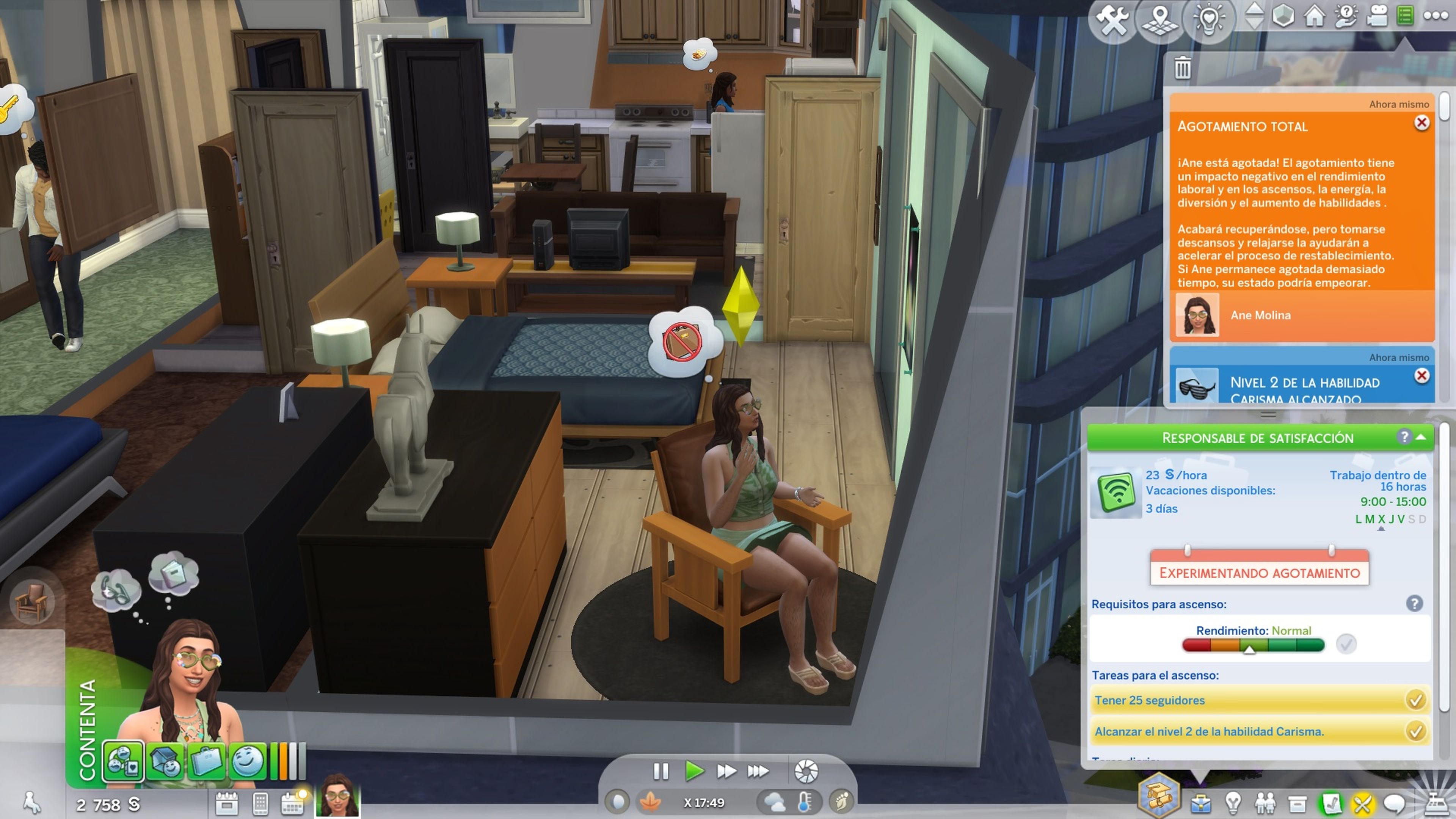 Captura de pantalla de Los Sims 4. Agobio en el trabajo.
