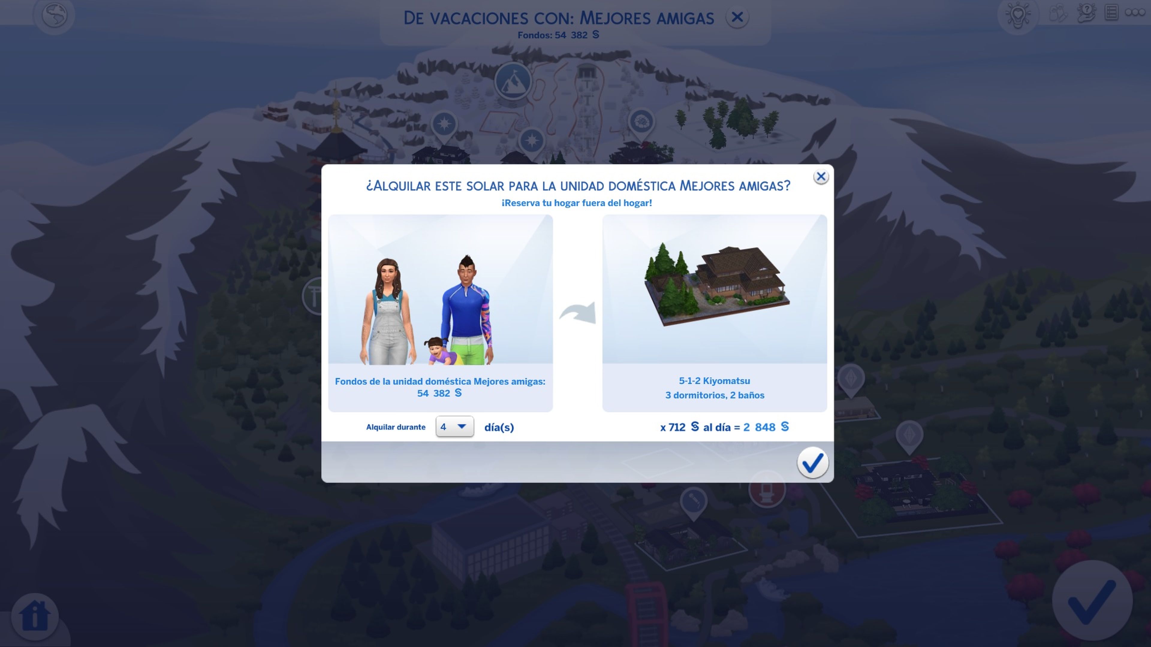 Captura de pantalla de Los Sims 4. Familia de vacaciones.