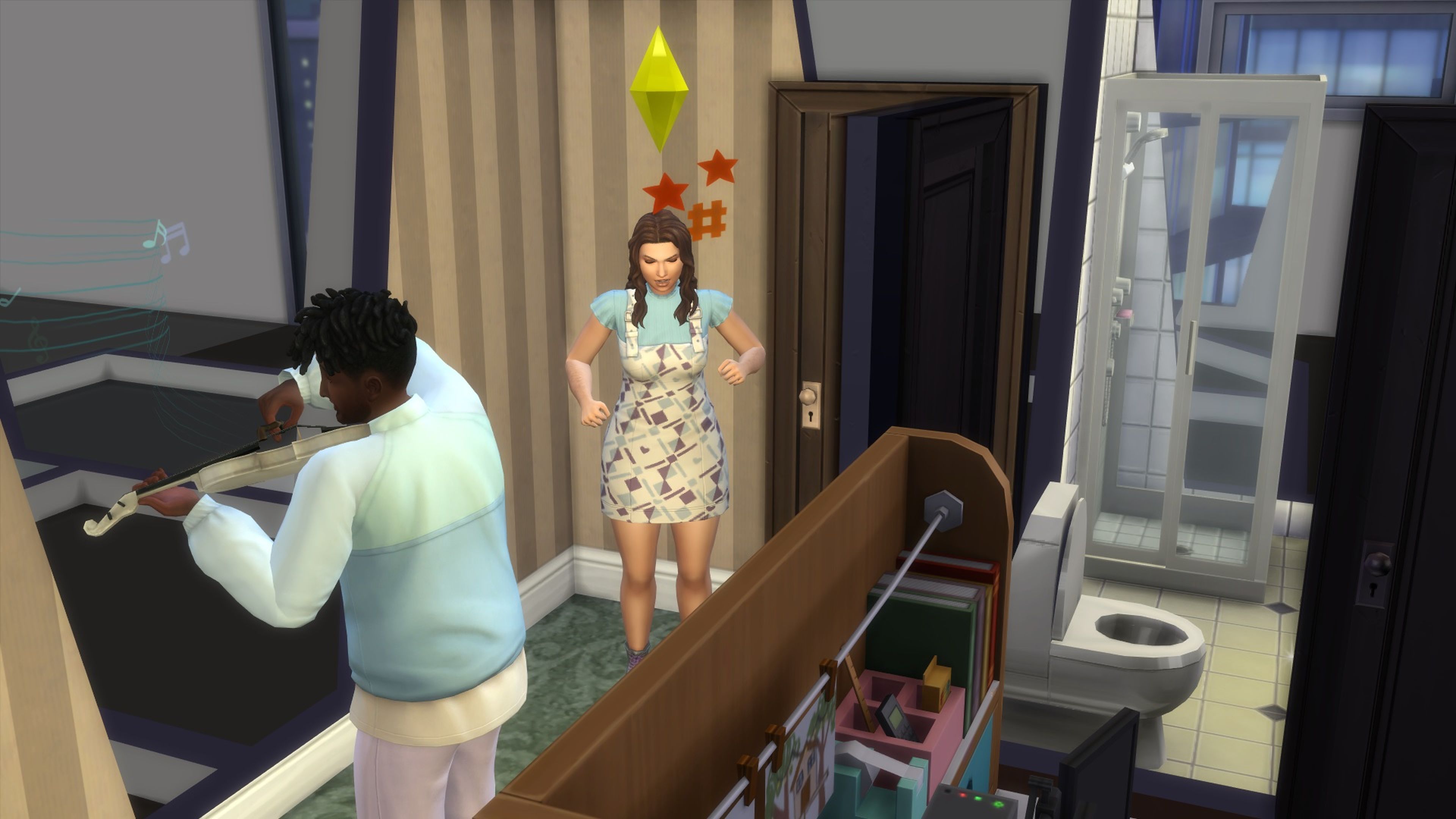 Captura de pantalla de Los Sims 4. Un sim enfadado.