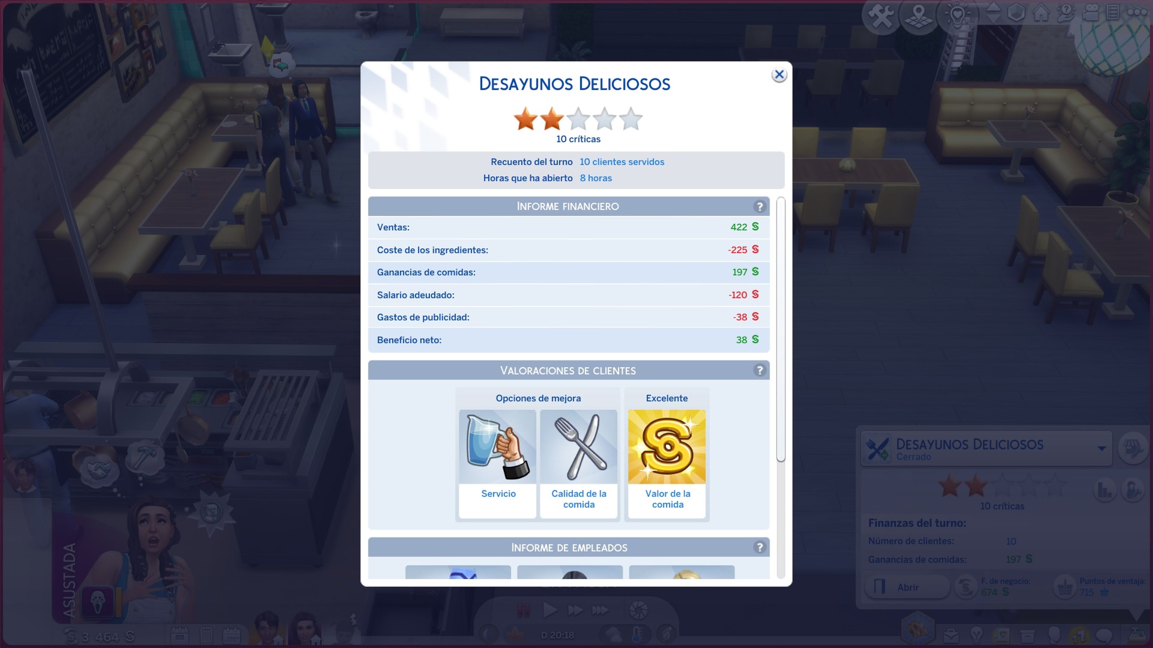 Captura de pantalla de Los Sims 4. Tener tu propio restaurante.