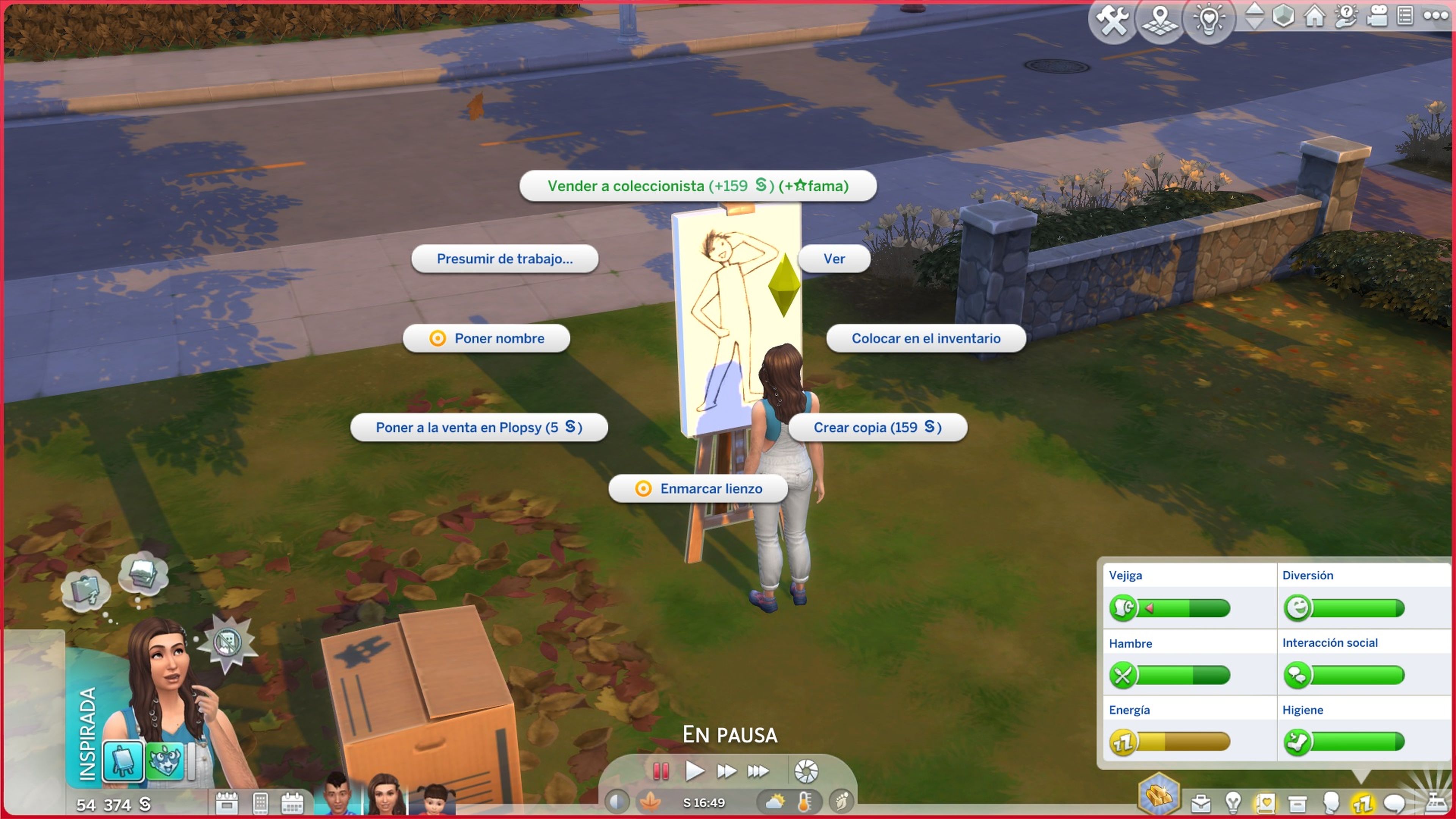 Captura de pantalla de Los Sims 4. Vender cuadro.