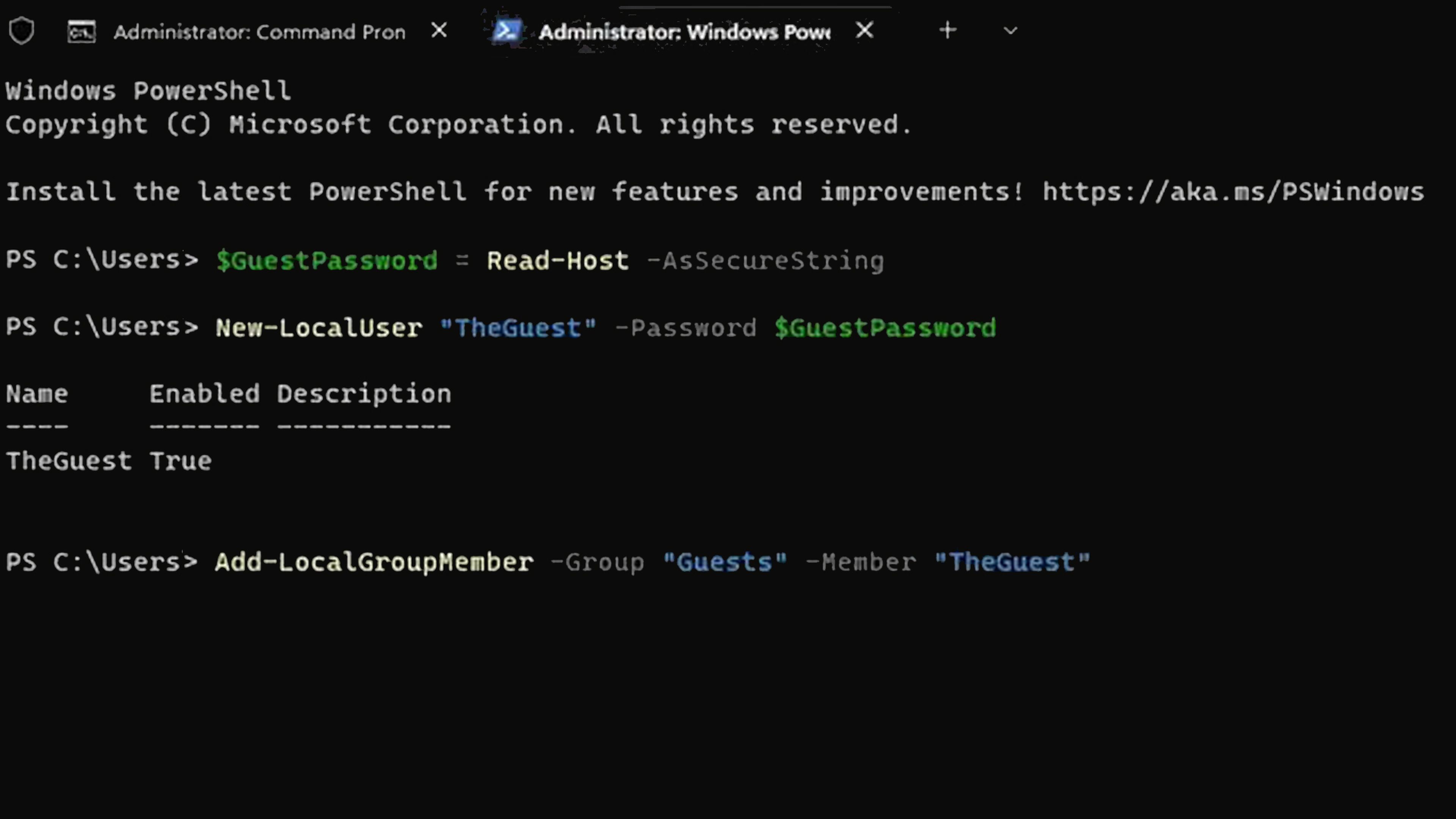 Crear una cuenta de invitado en Windows 11 utilizando PowerShell