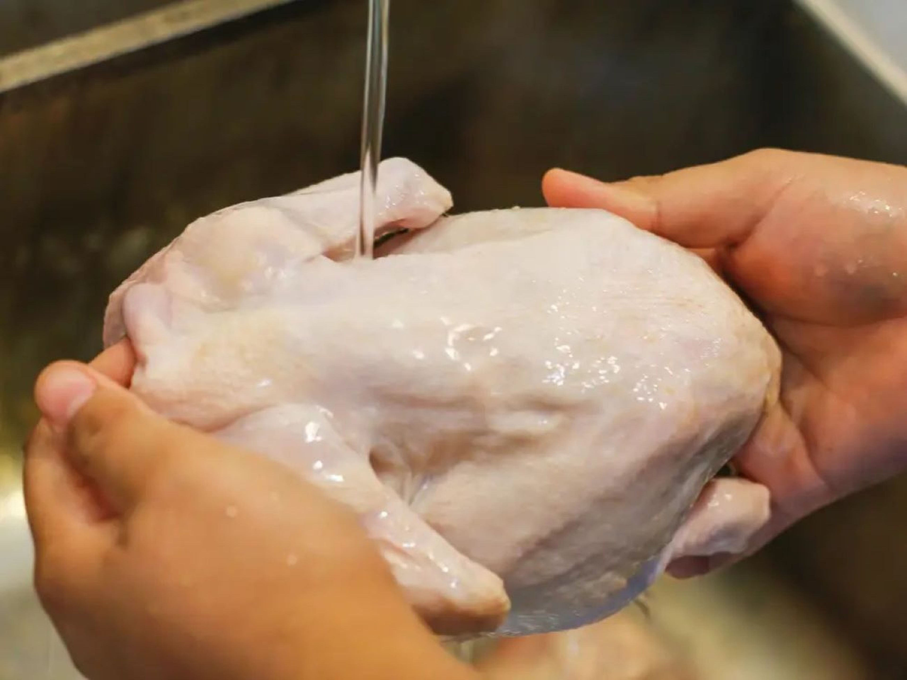 Lavar un pollo con agua
