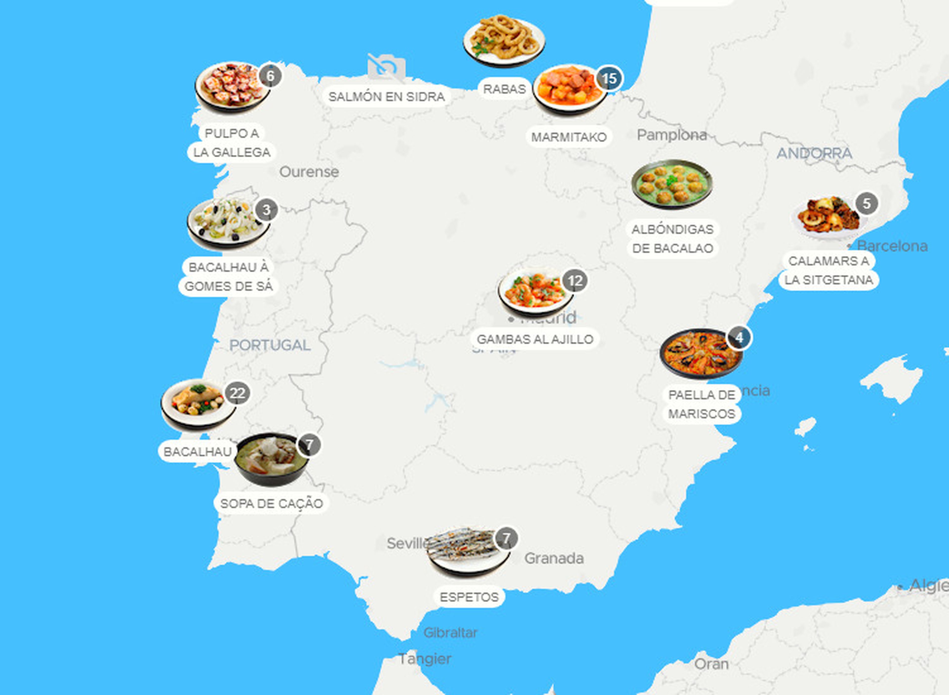 Mapa de pescados de España