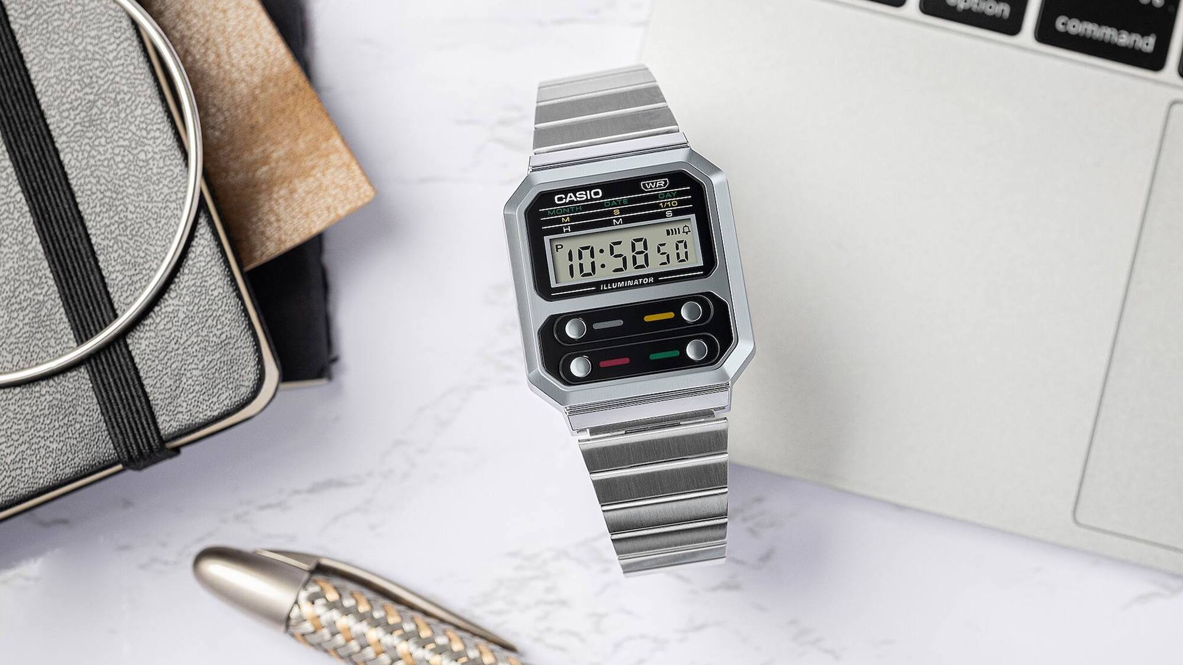 Hombres baratos relojes analógico moda negro plata acero reloj, Moderno