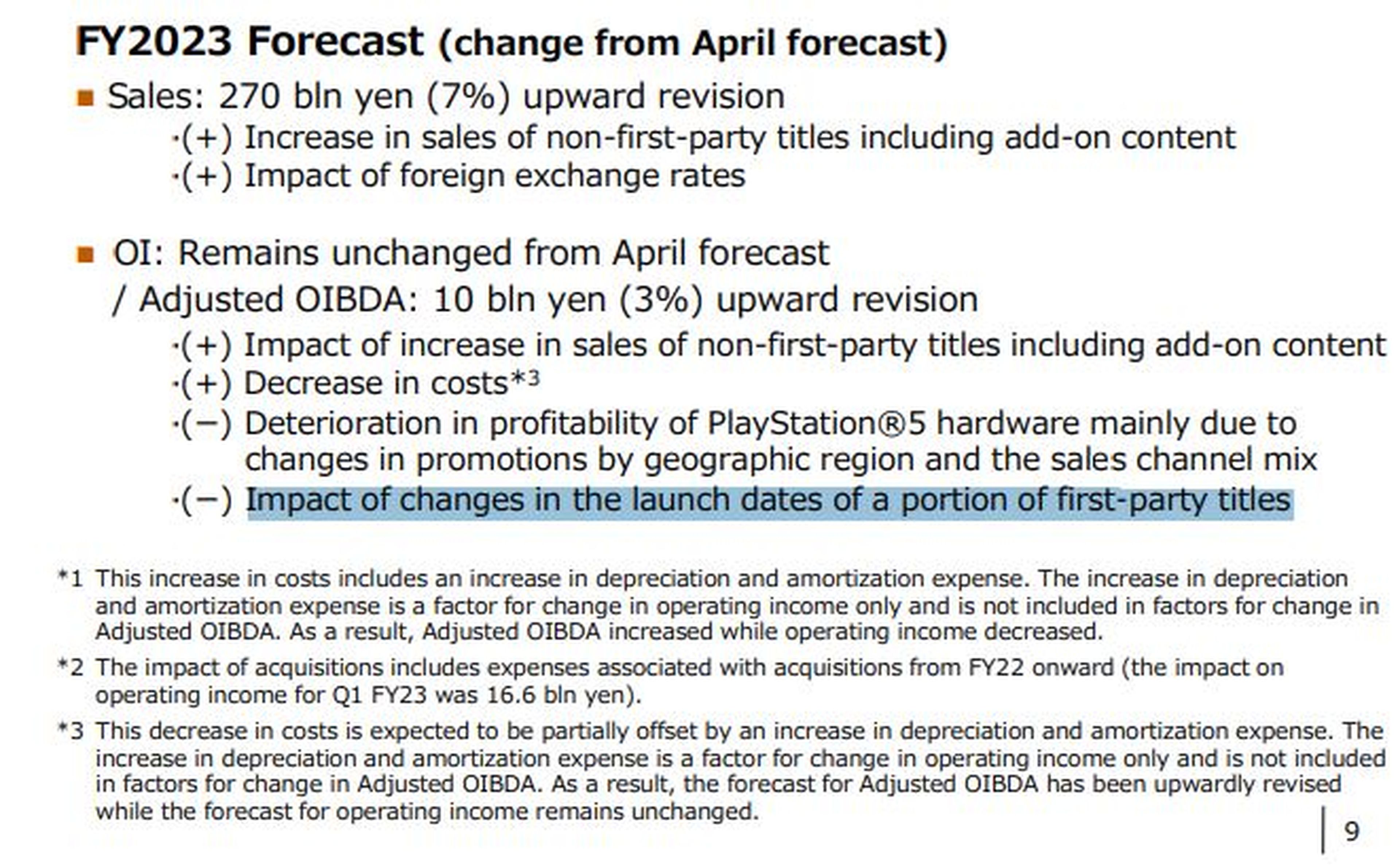 Pronósticos de Sony para el año fiscal 2023