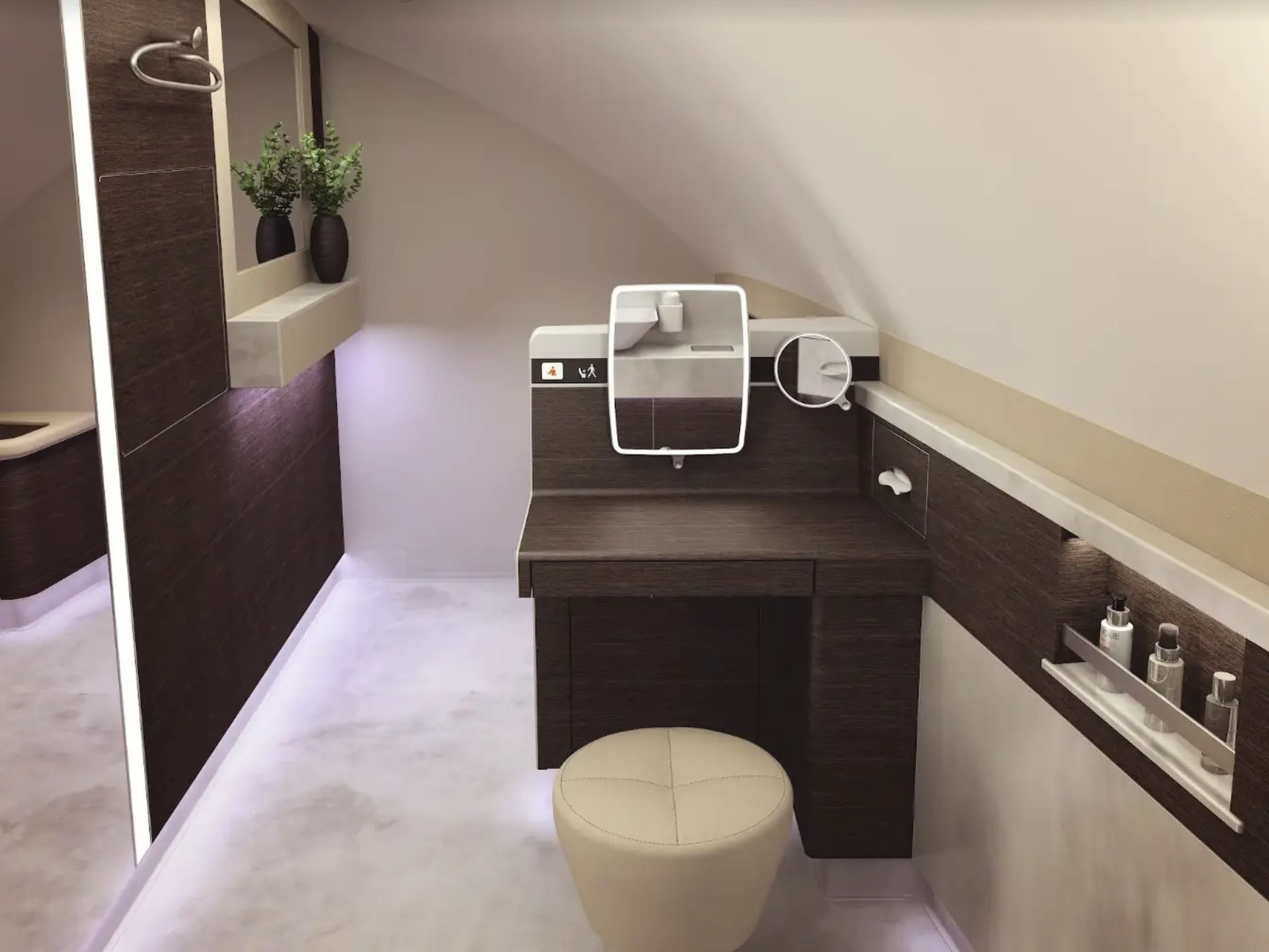 Singapore's first-class suite also comes with access to two huge lavatories, both of which feature a vanity table.