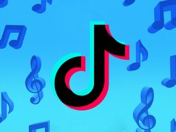 TikTok logo in front of a blue background with music notes