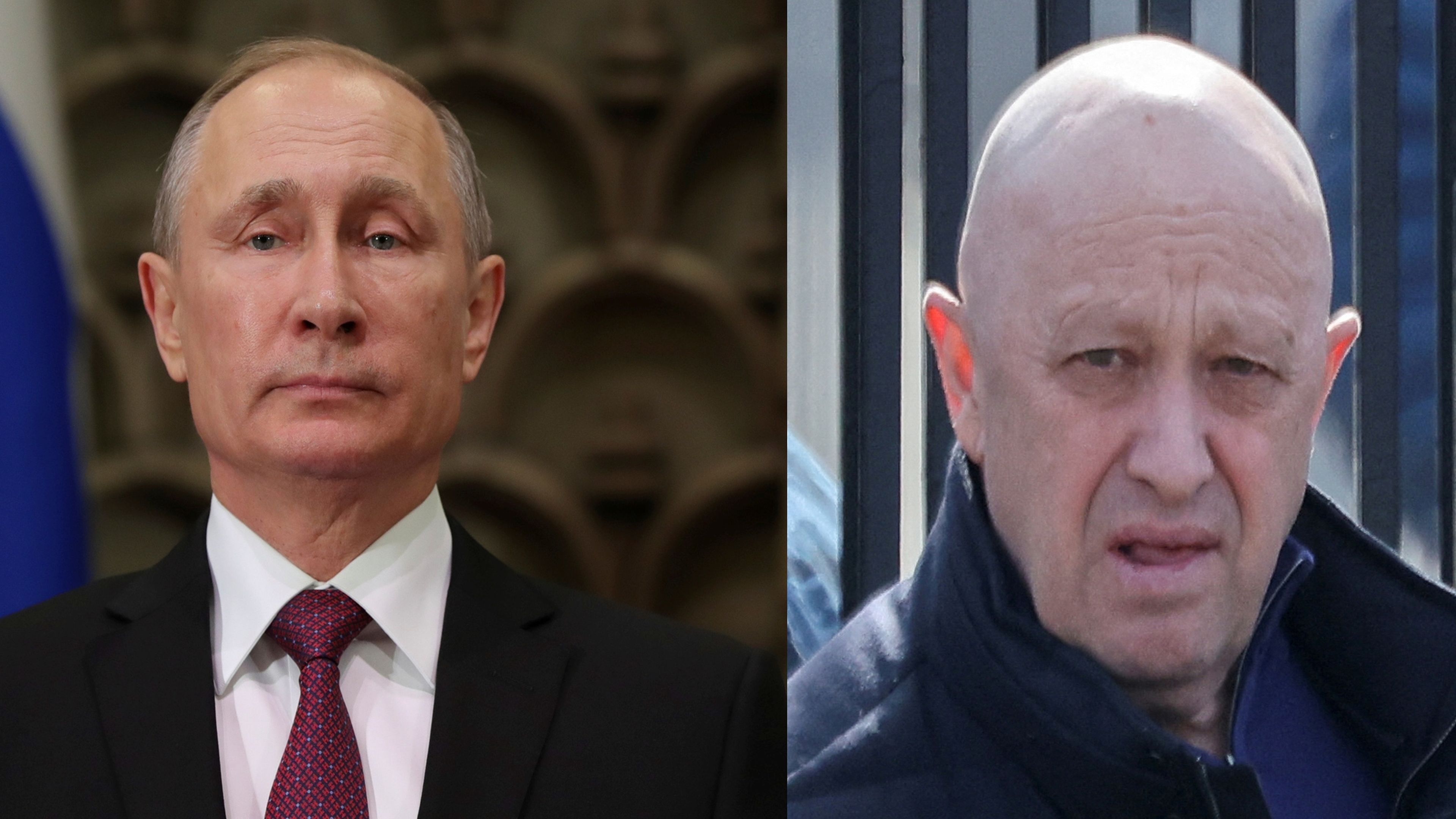 Vladímir Putin, presidente de Rusia (izquierda) y Yevgueni Prigozhin, líder del grupo Wagner (derecha).
