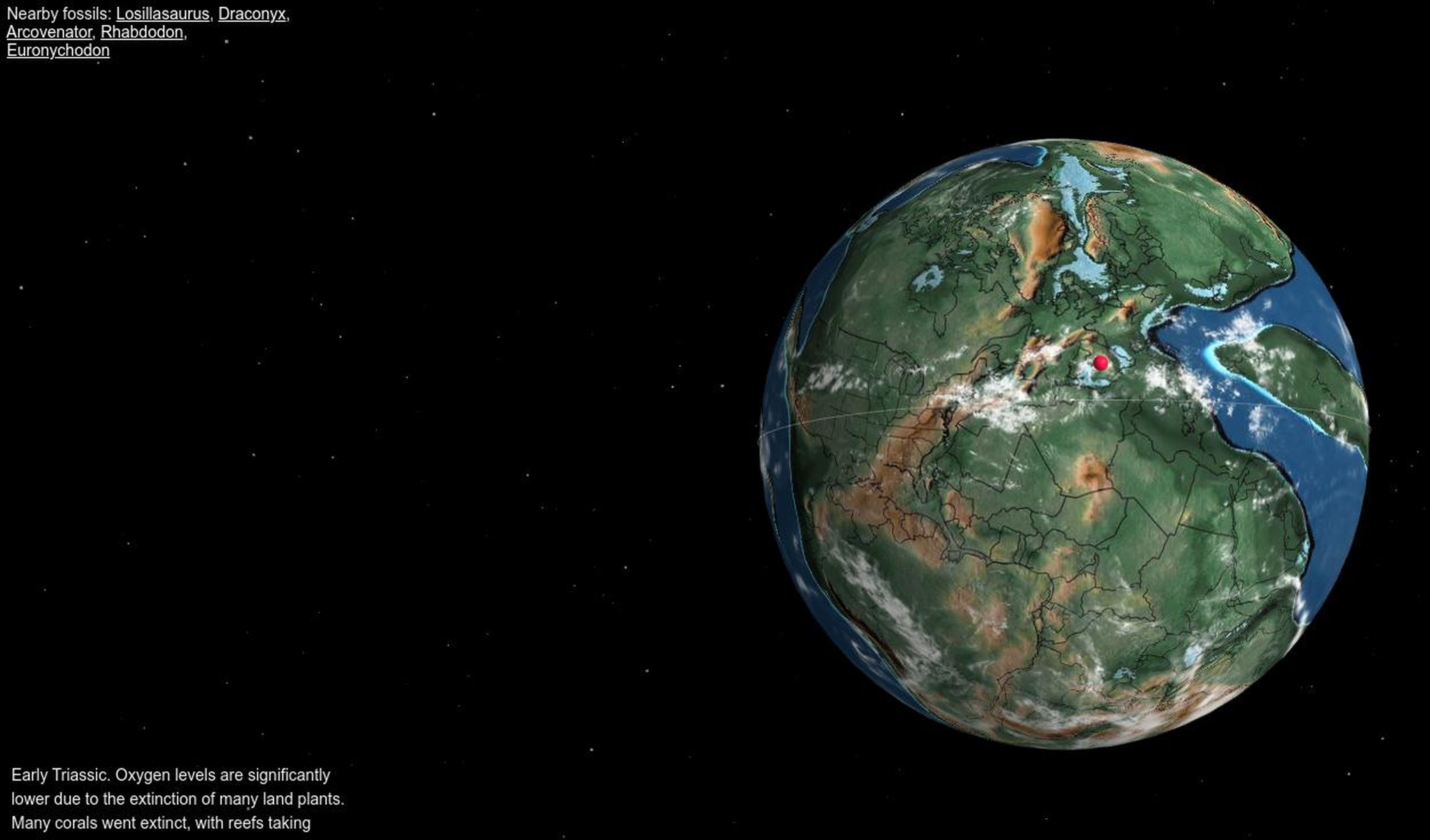 El punto rojo marca la localización de España hace 240 millones de años.