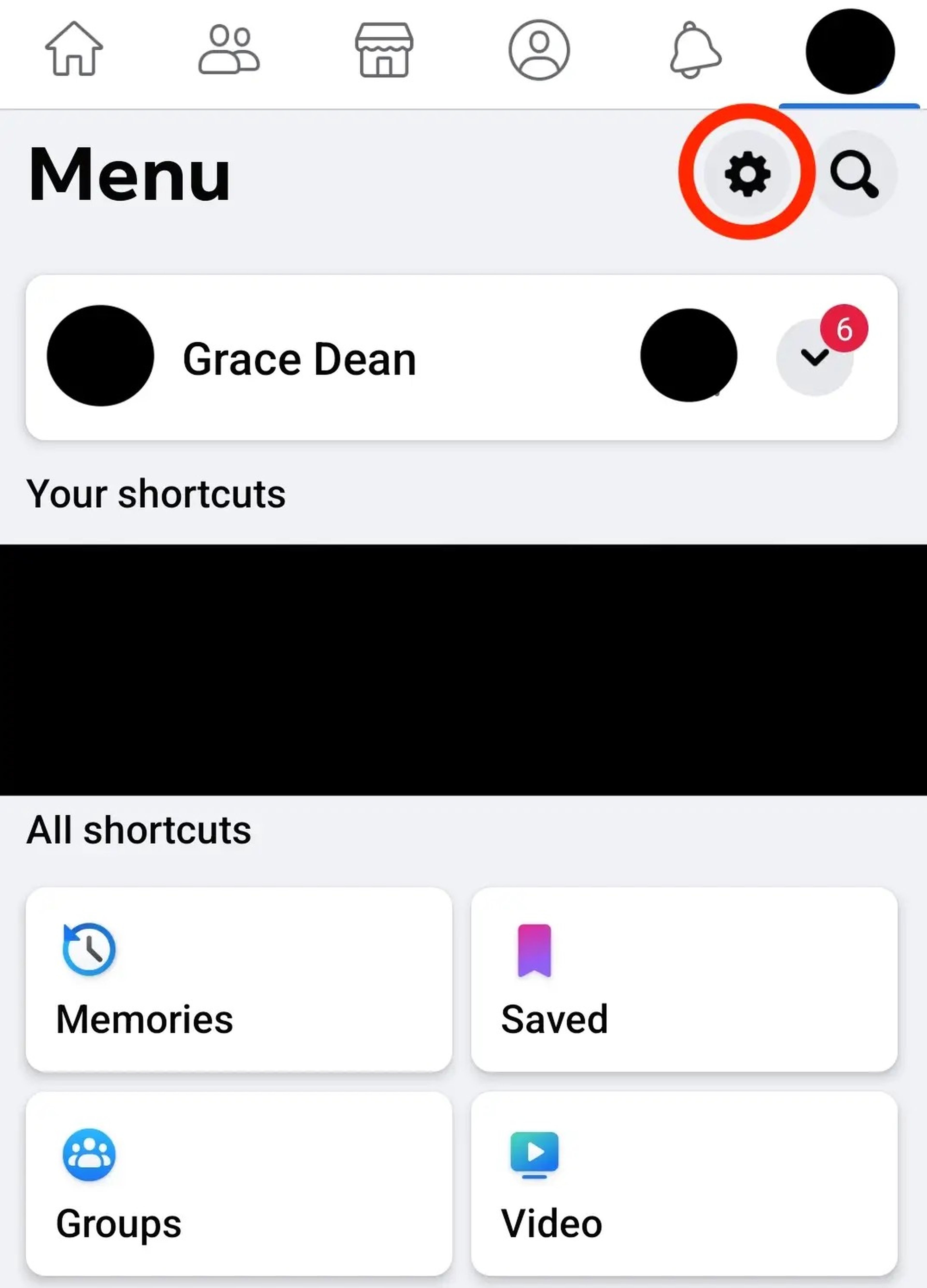 A screenshot of a Facebook menu page