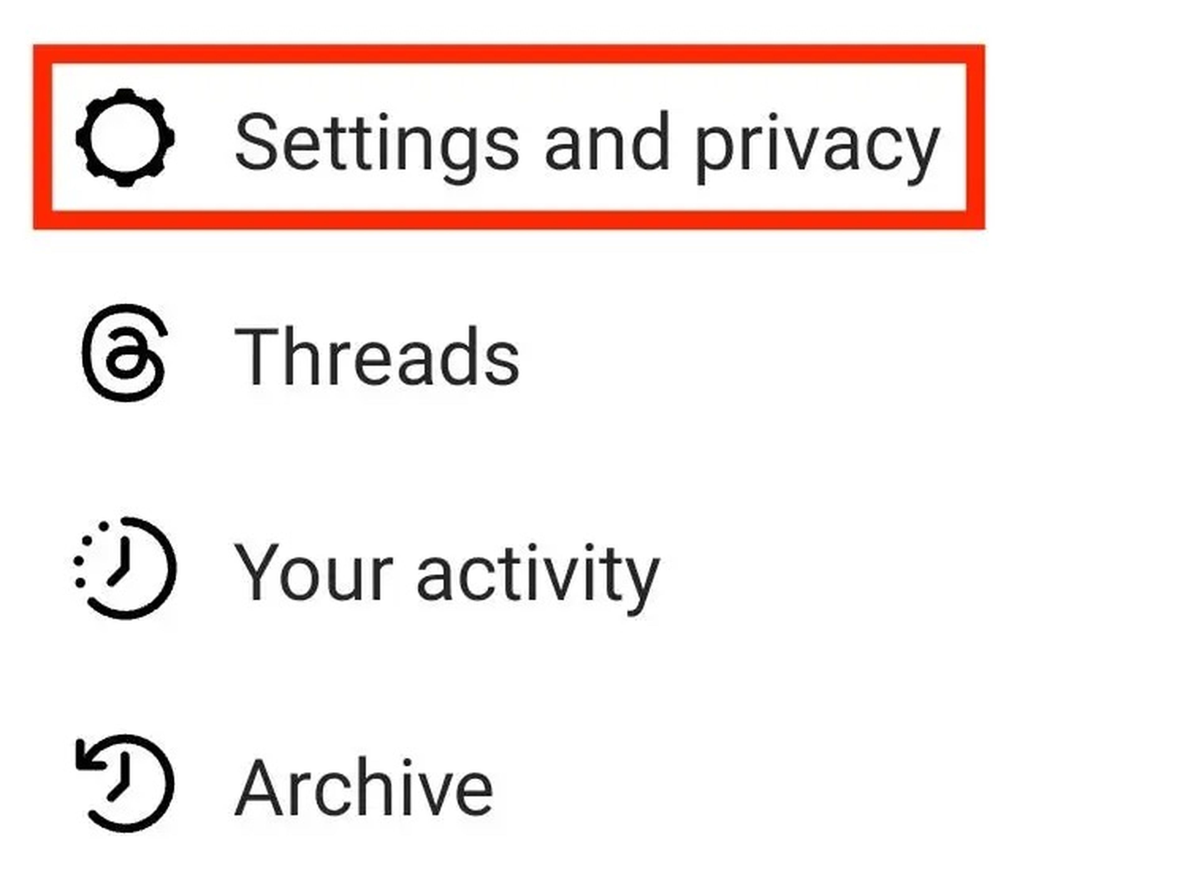 A screenshot of the Instagram settings page