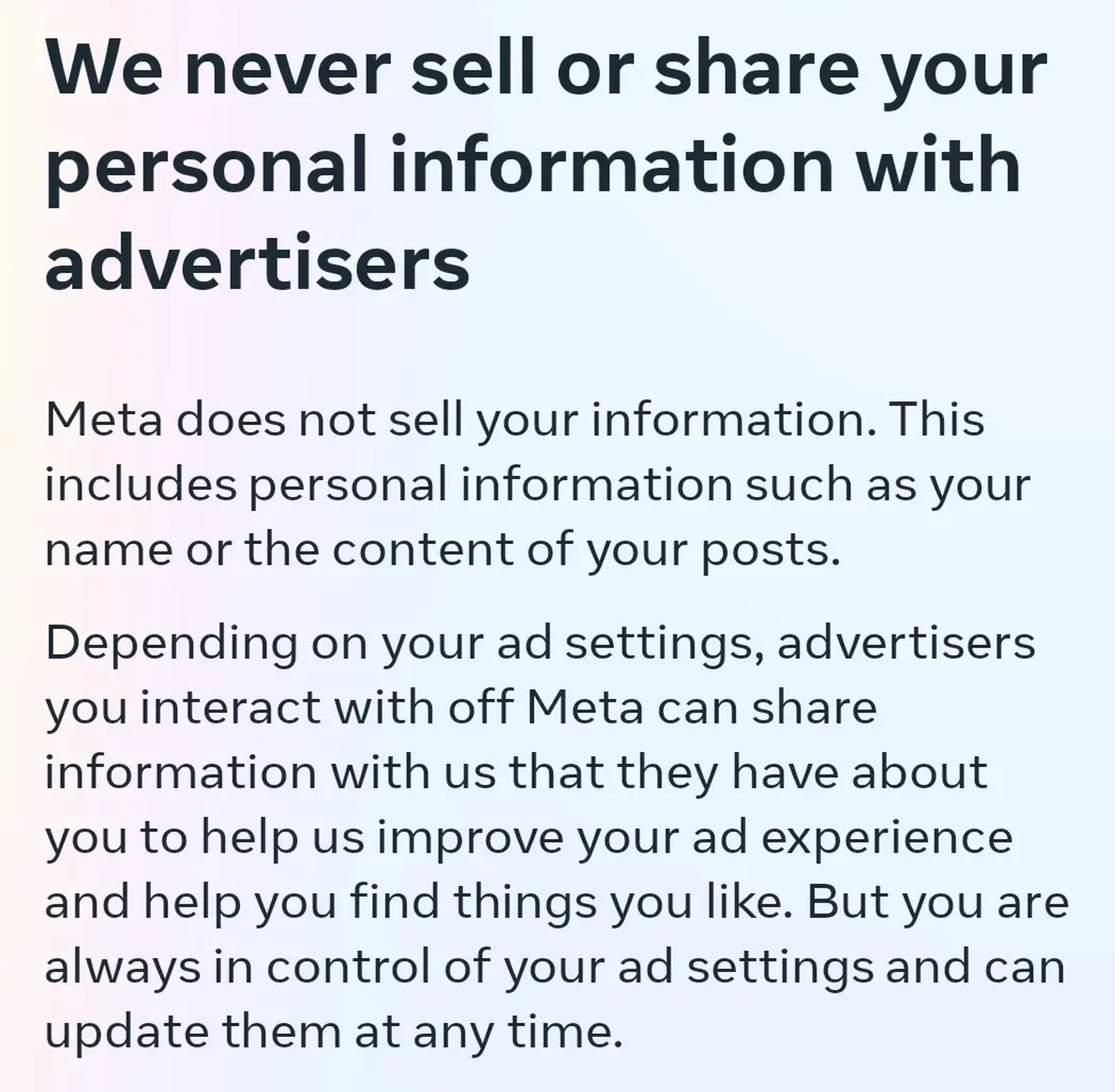 Screenshot from Meta ads page information