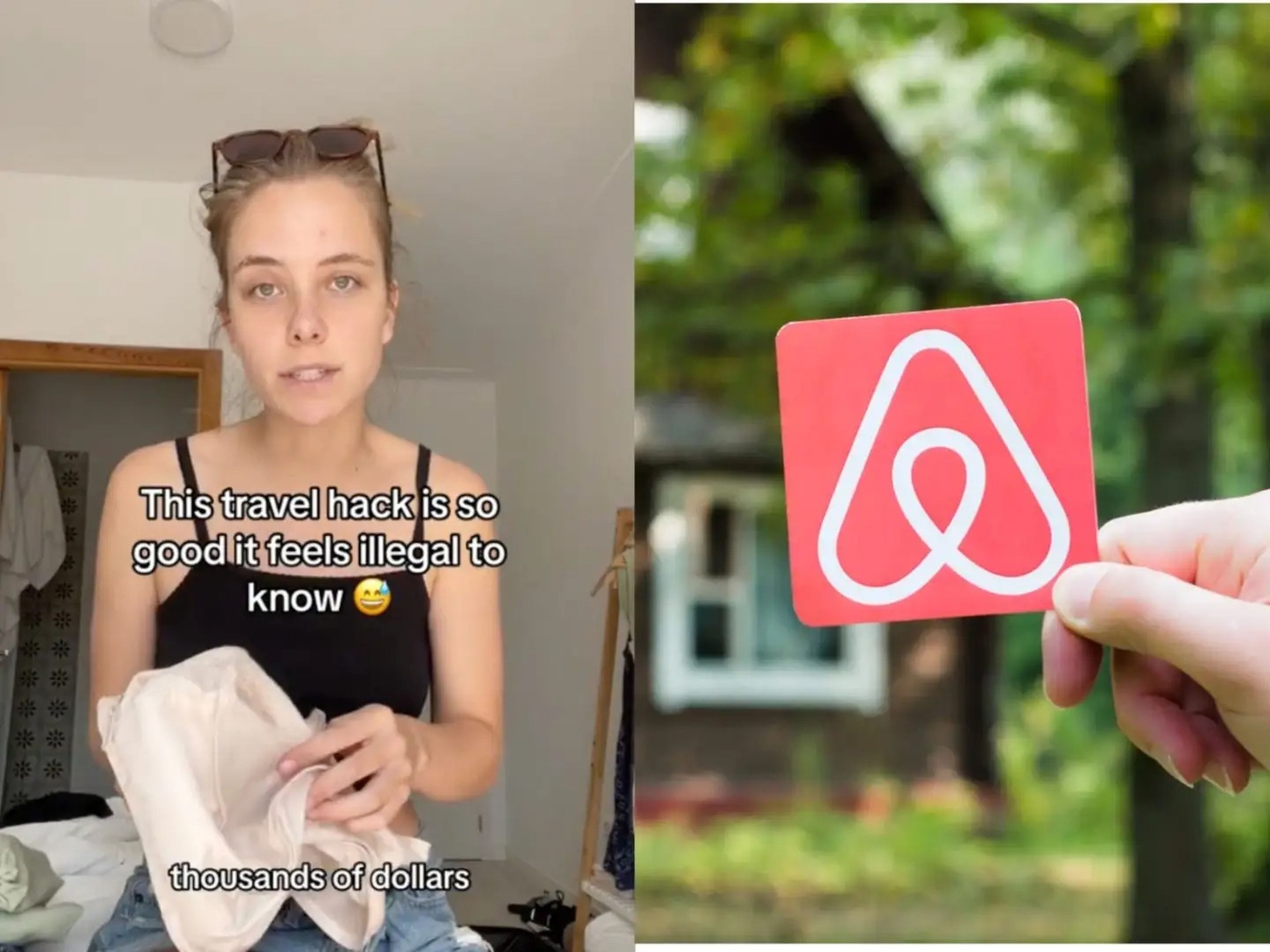 A TikToker (left); an Airbnb stock image (right).