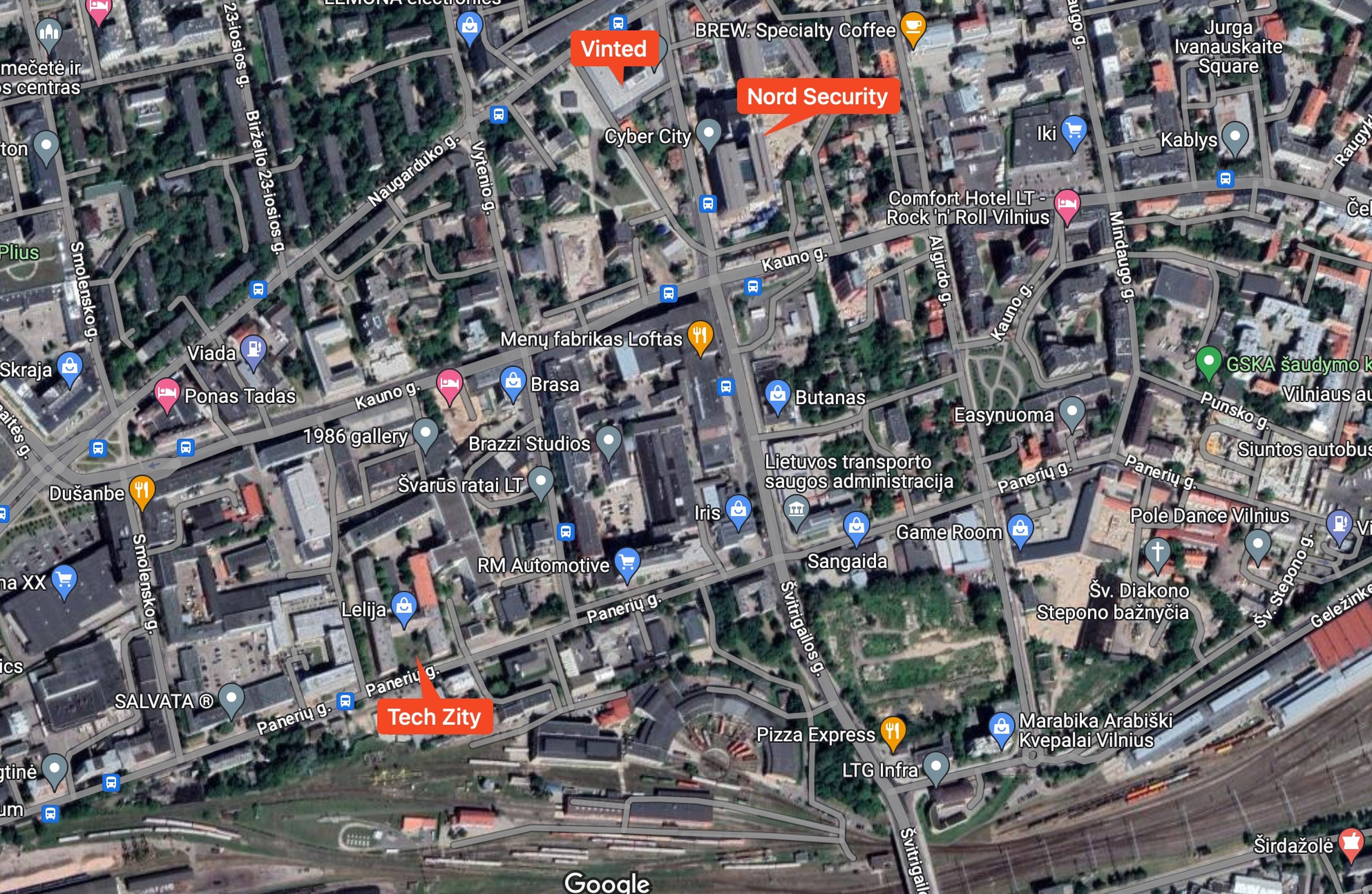Zona donde se alojan Tech Zity, Nord Security y Vinted en Vilna, Lituania