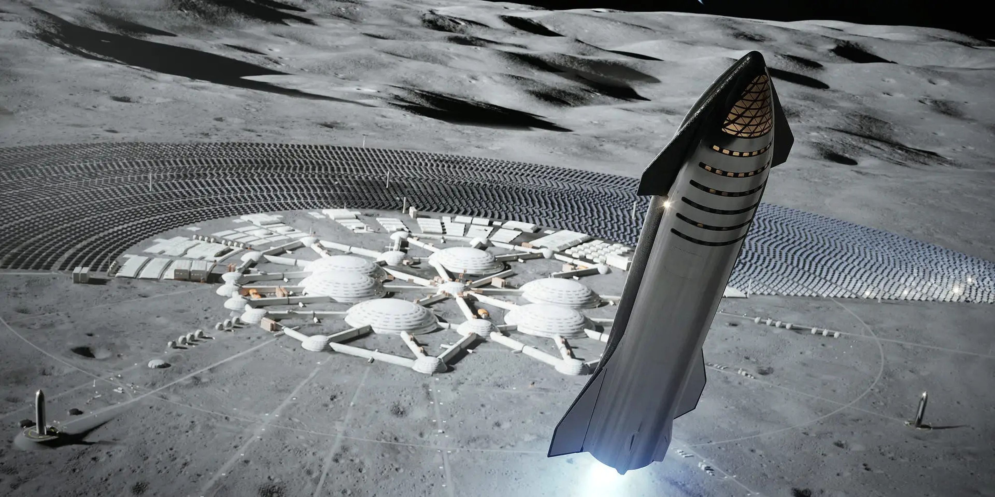 Montaje de un Starship posándose en la Luna.