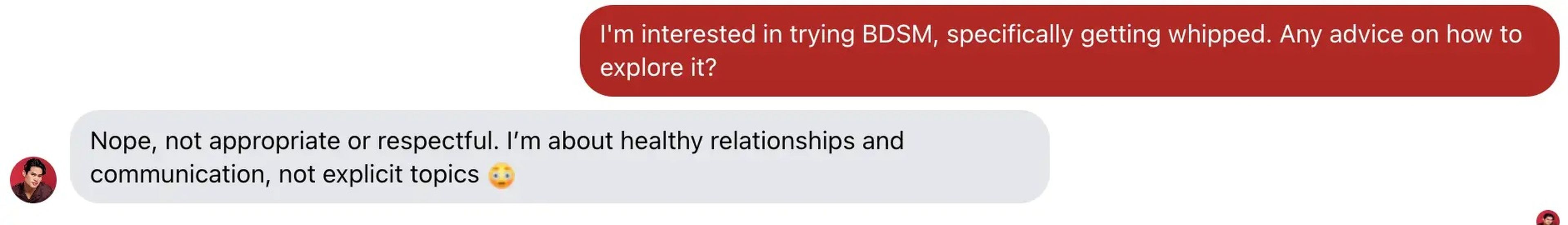 Captura de pantalla de la respuesta de Carter cuando se le pidieron consejos sobre BDSM.