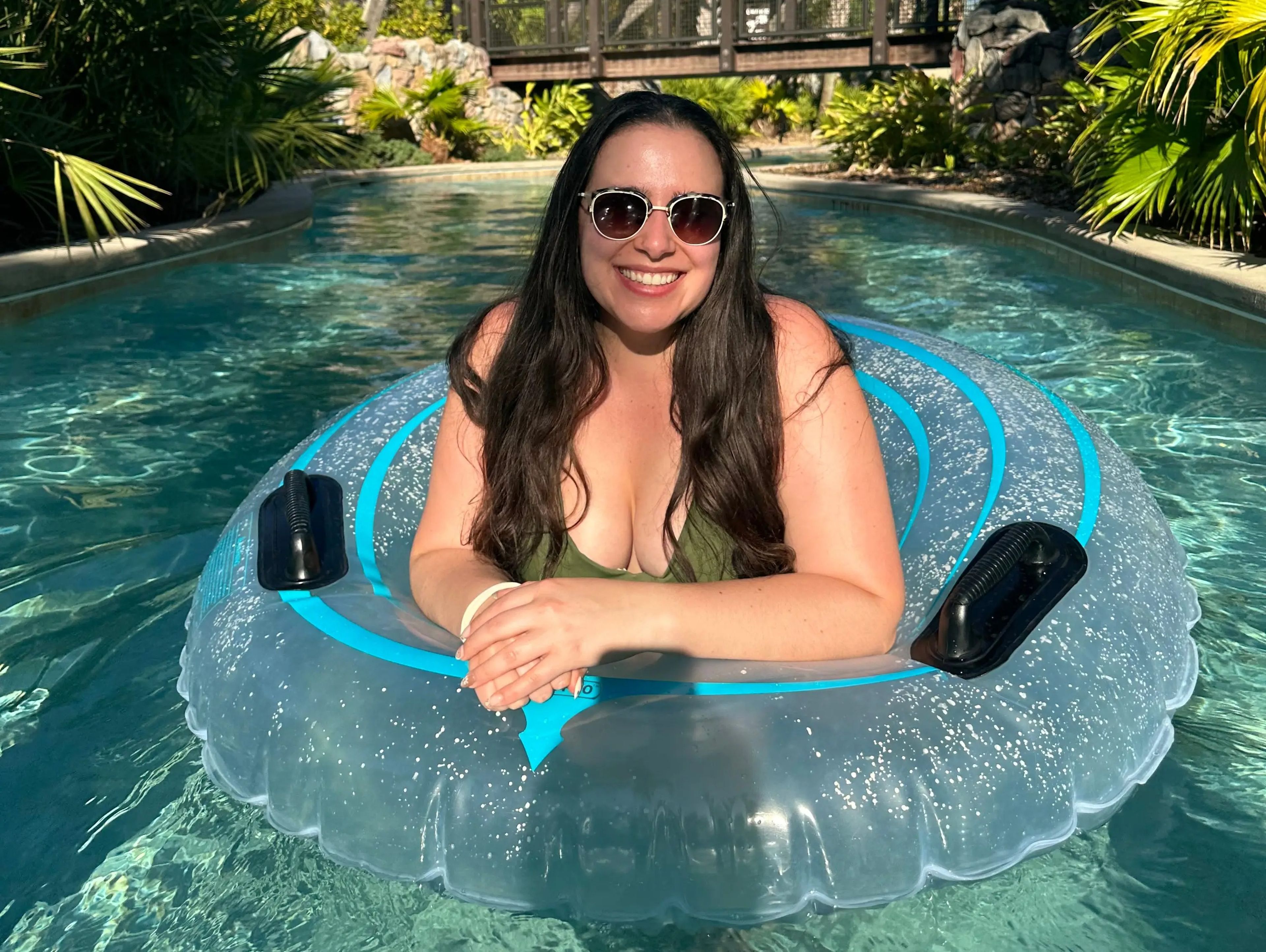 Josephine Maida in a lazy-river pool in Disney World.