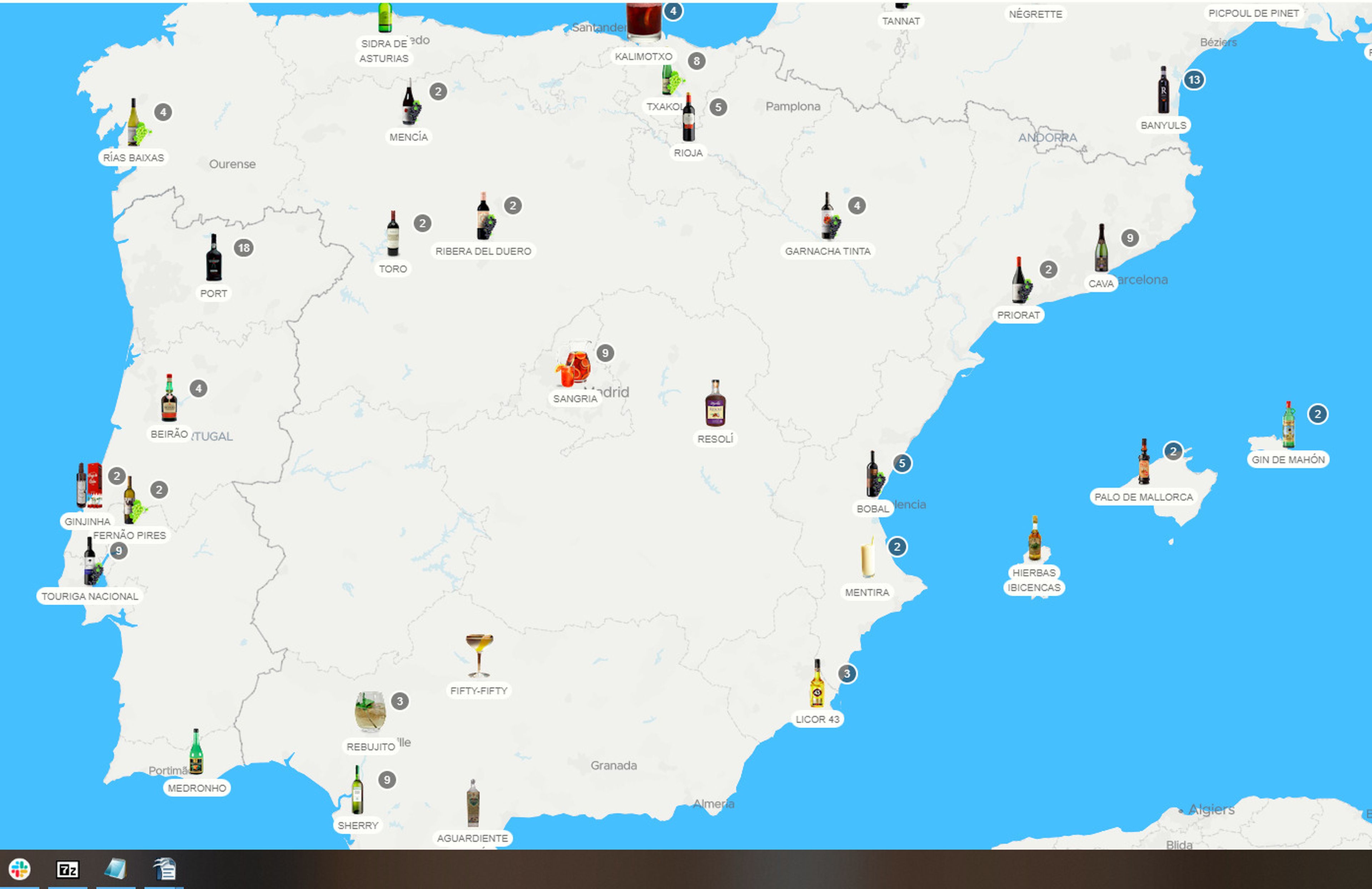 Mapa de las bebidas alcohólicas en España