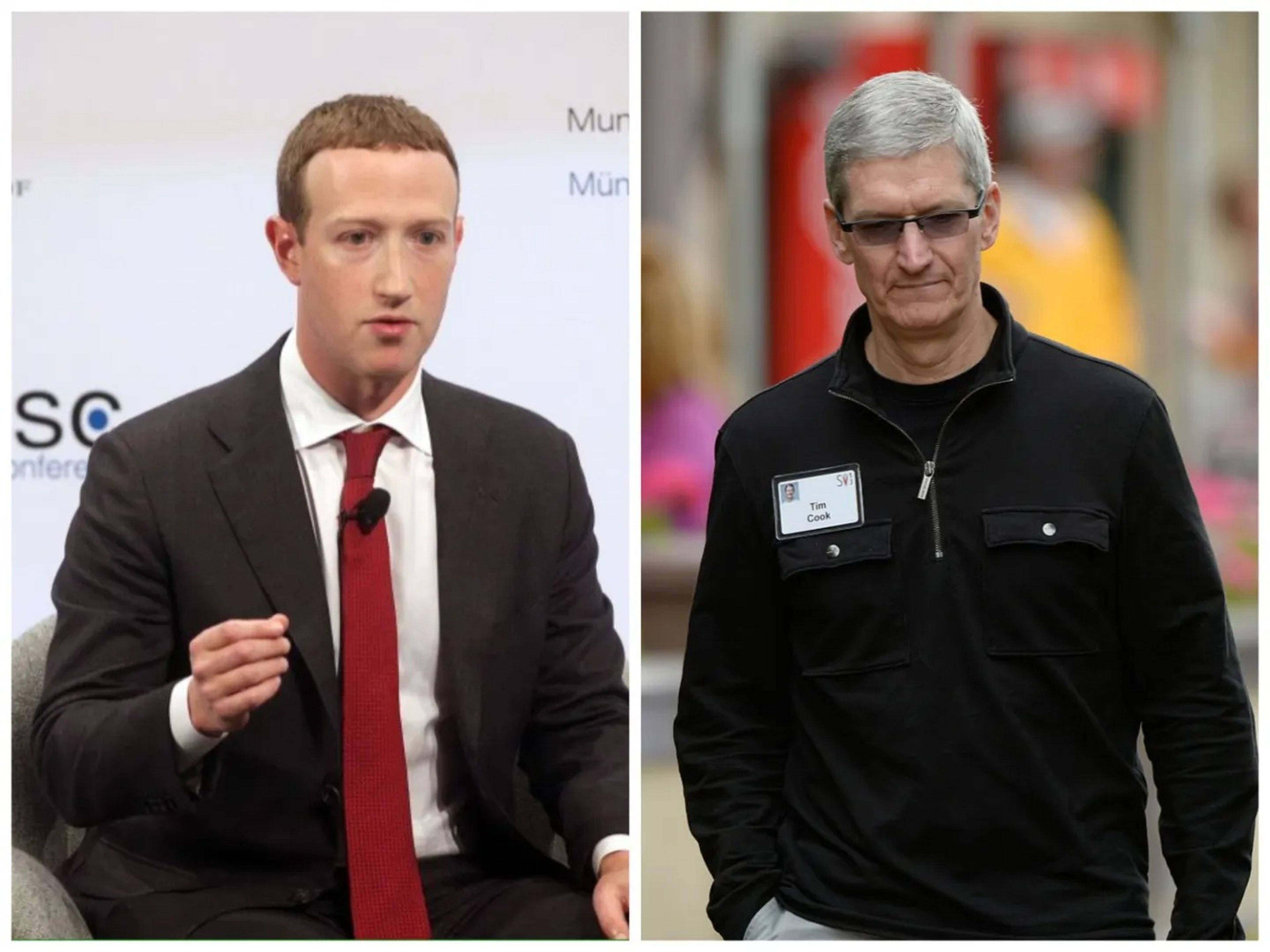 Mark Zuckerberg, CEO de Meta (izquierda), y Tim Cook, CEO de Apple.