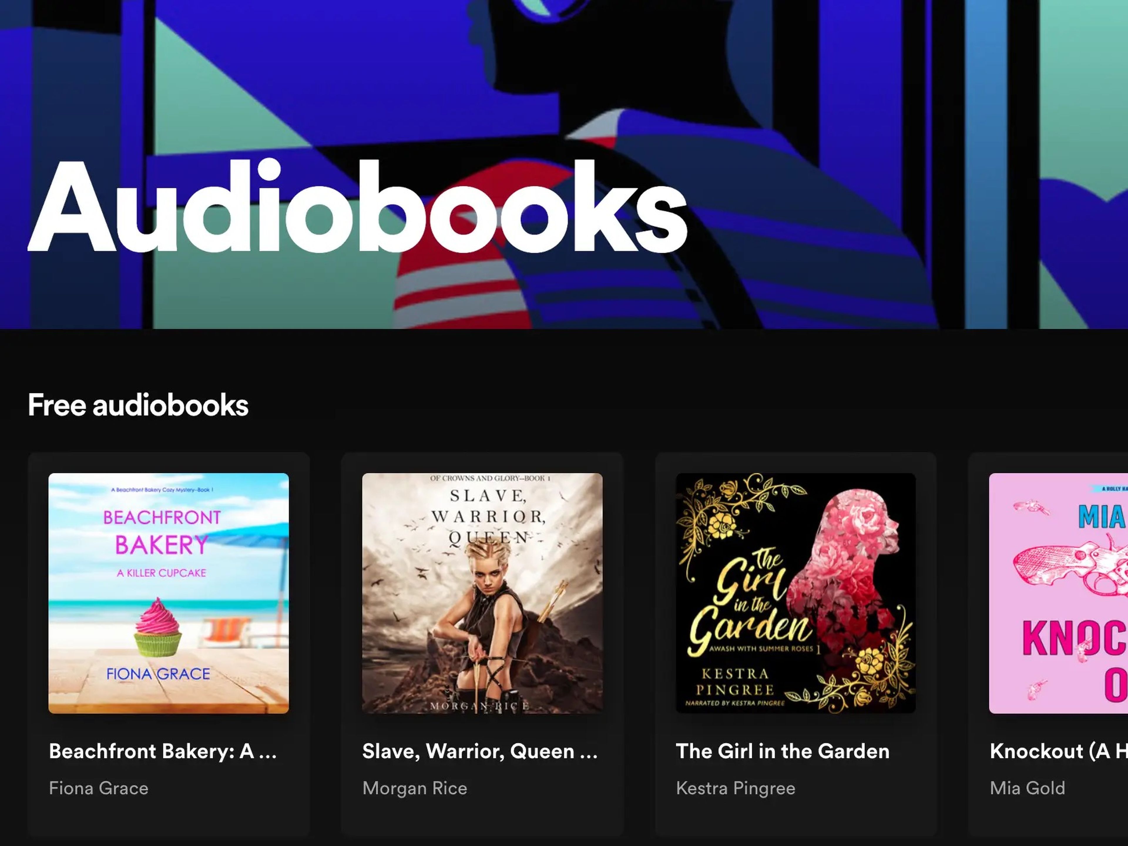 Spotify's audiobook home page