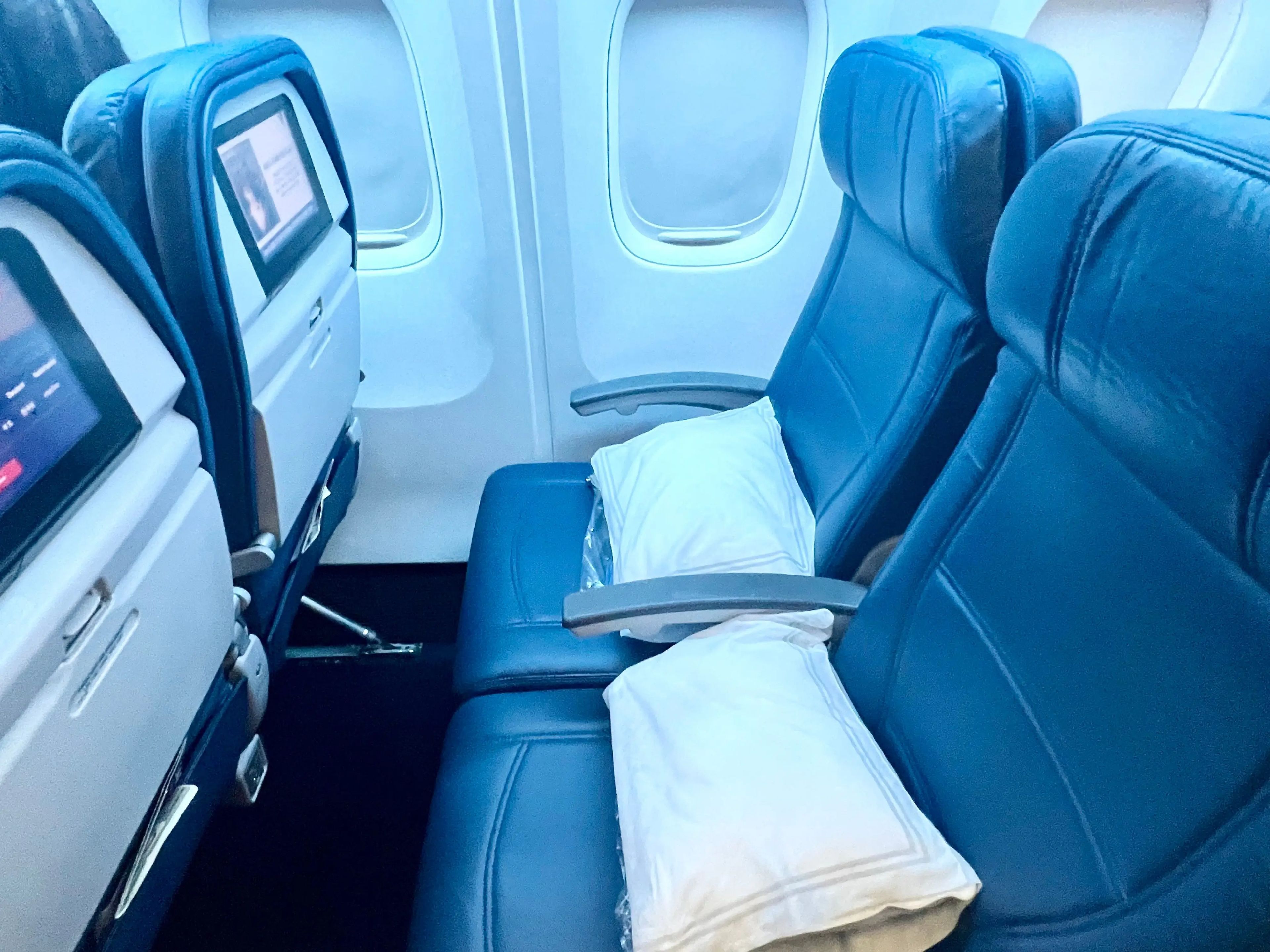 El asiento de ventanilla y el de pasillo en el 767 de Delta.
