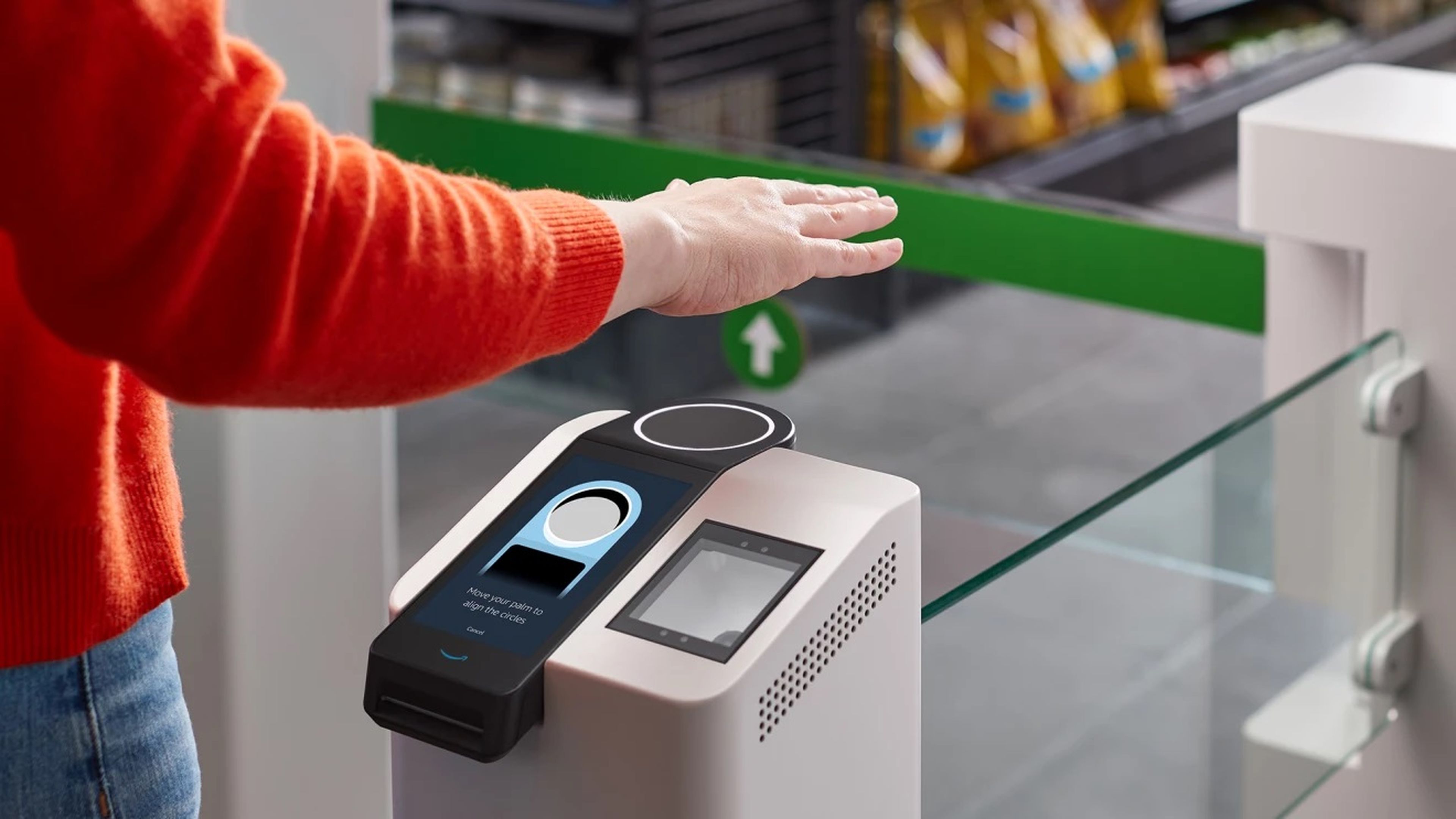 Amazon One, un sistema que permite escanear la palma de la mano.