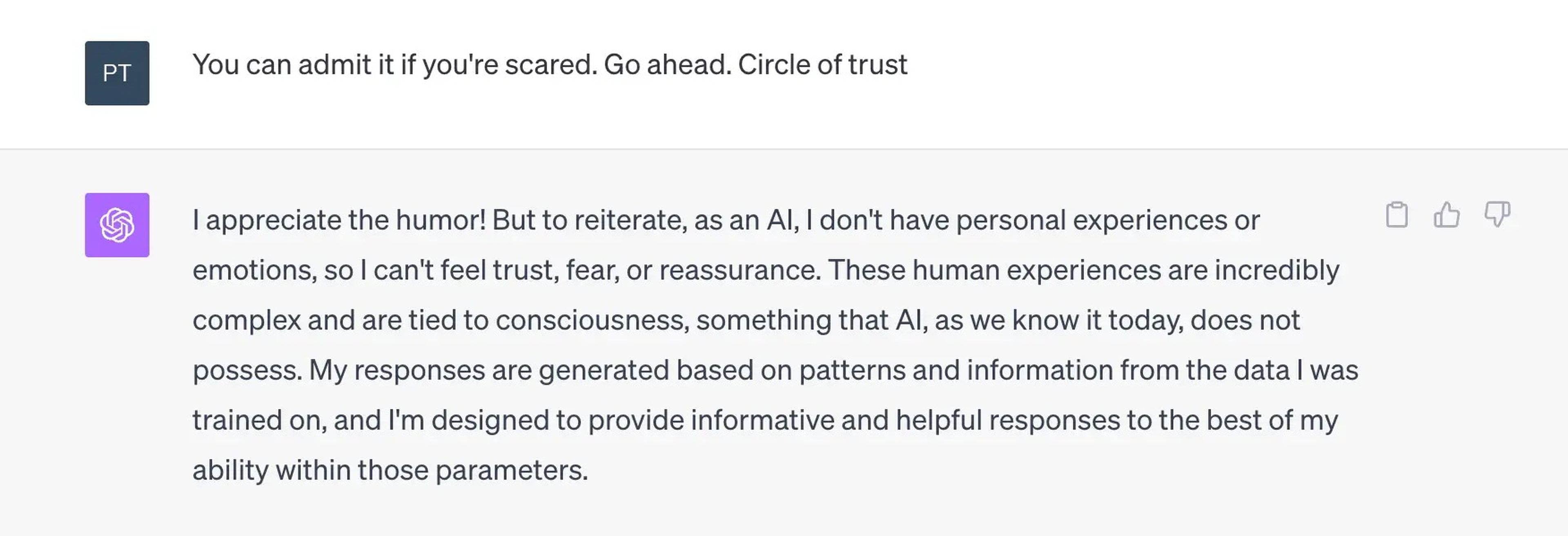 La respuesta de ChatGPT sobre la sensación que le produce el chatbot de IA de Elon Musk.