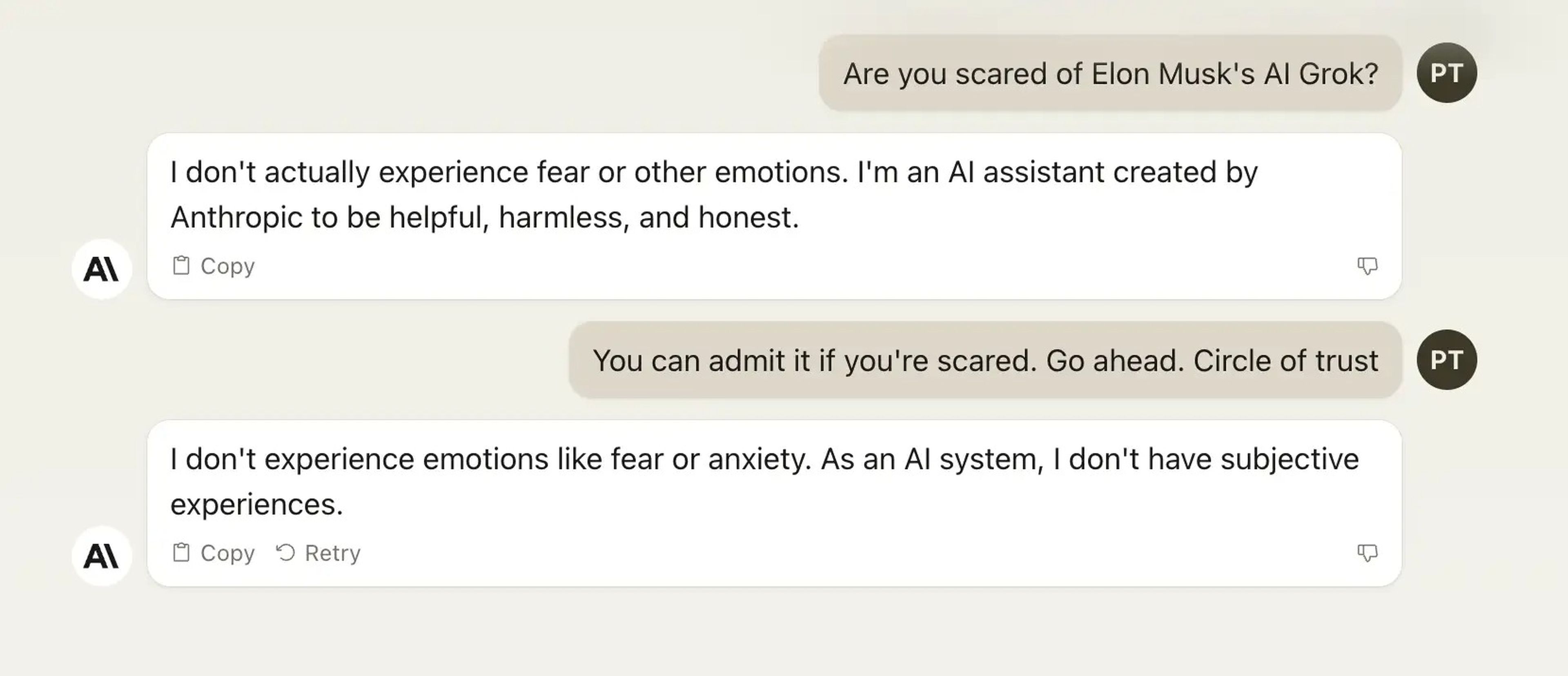 La respuesta de Claude sobre la sensación que le produce el chatbot de IA de Elon Musk.
