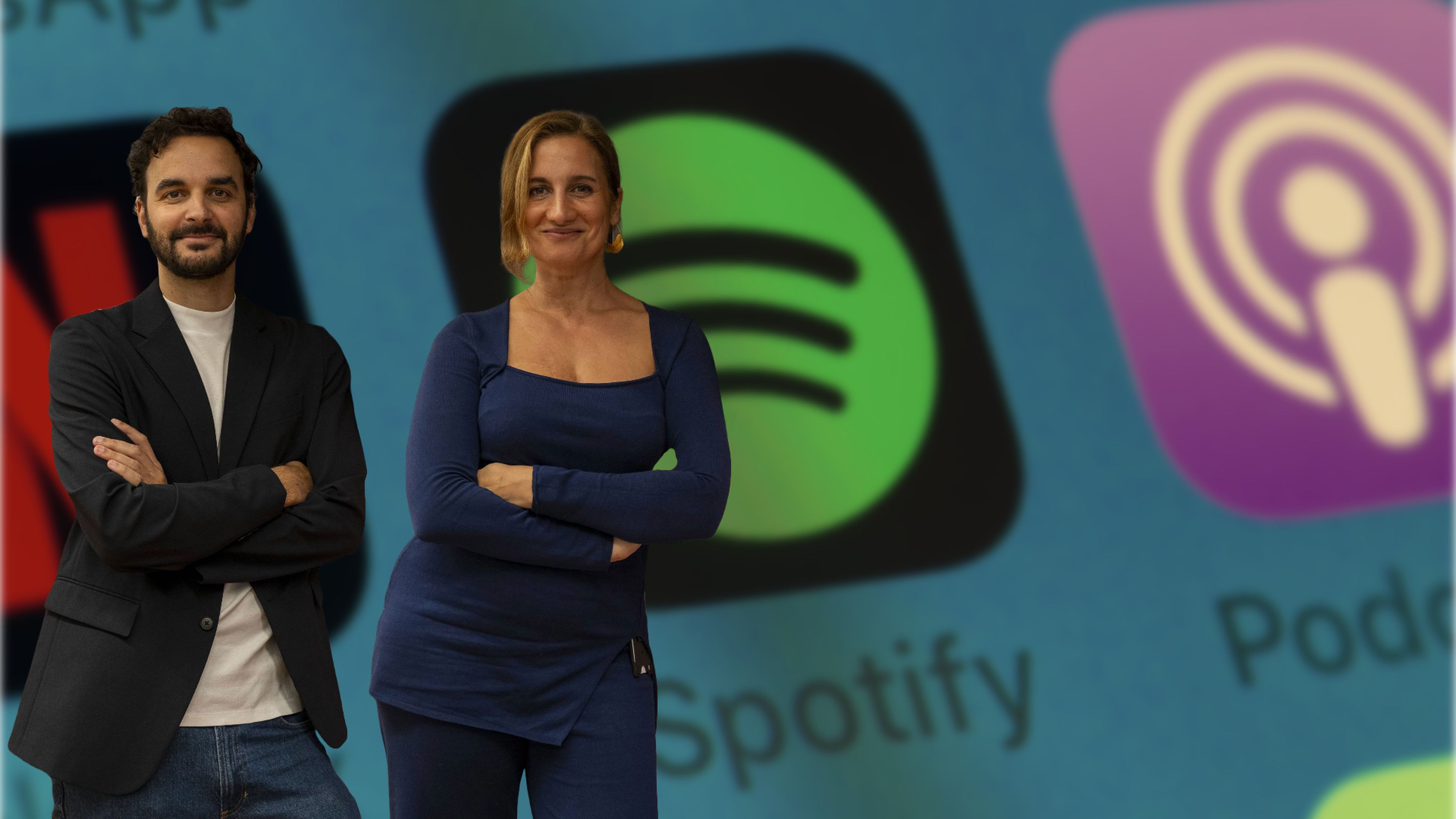 Eduardo Alonso, responsable de podcast para el sur y este de Europa en Spotify, y Melanie Parejo, responsable de Música para el sur y este de Europa en Spotify.