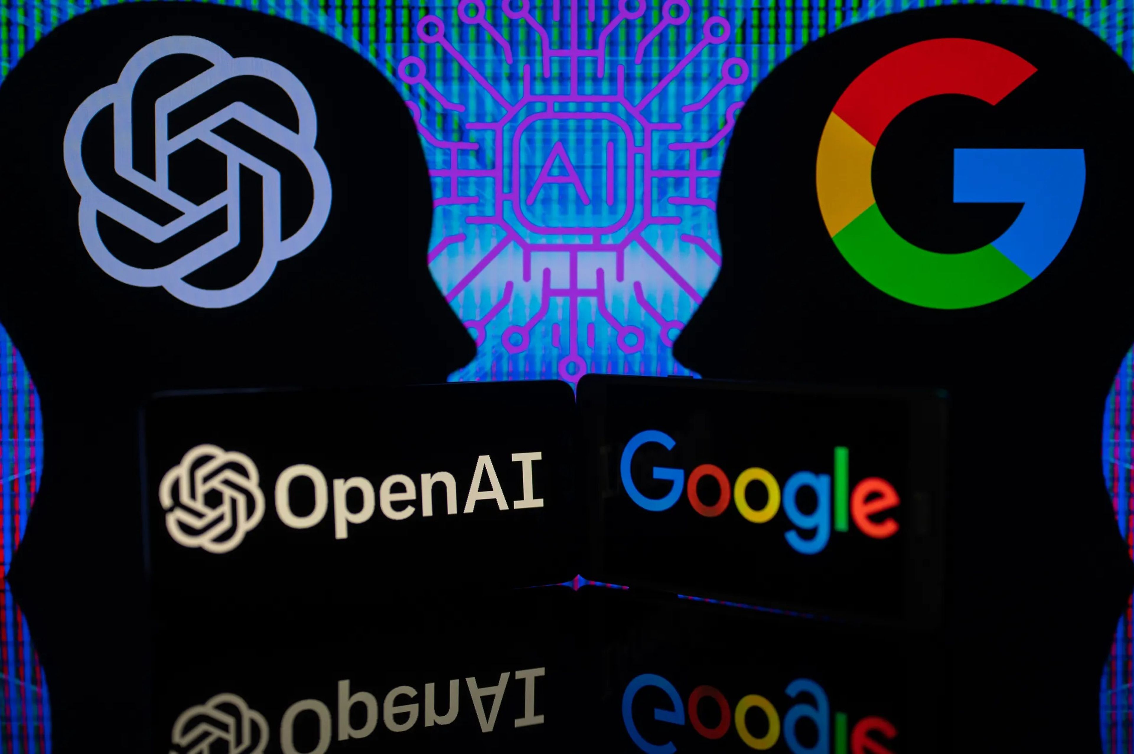 Ilustración de la rivalidad entre OpenAI y Google en materia de inteligencia artificial