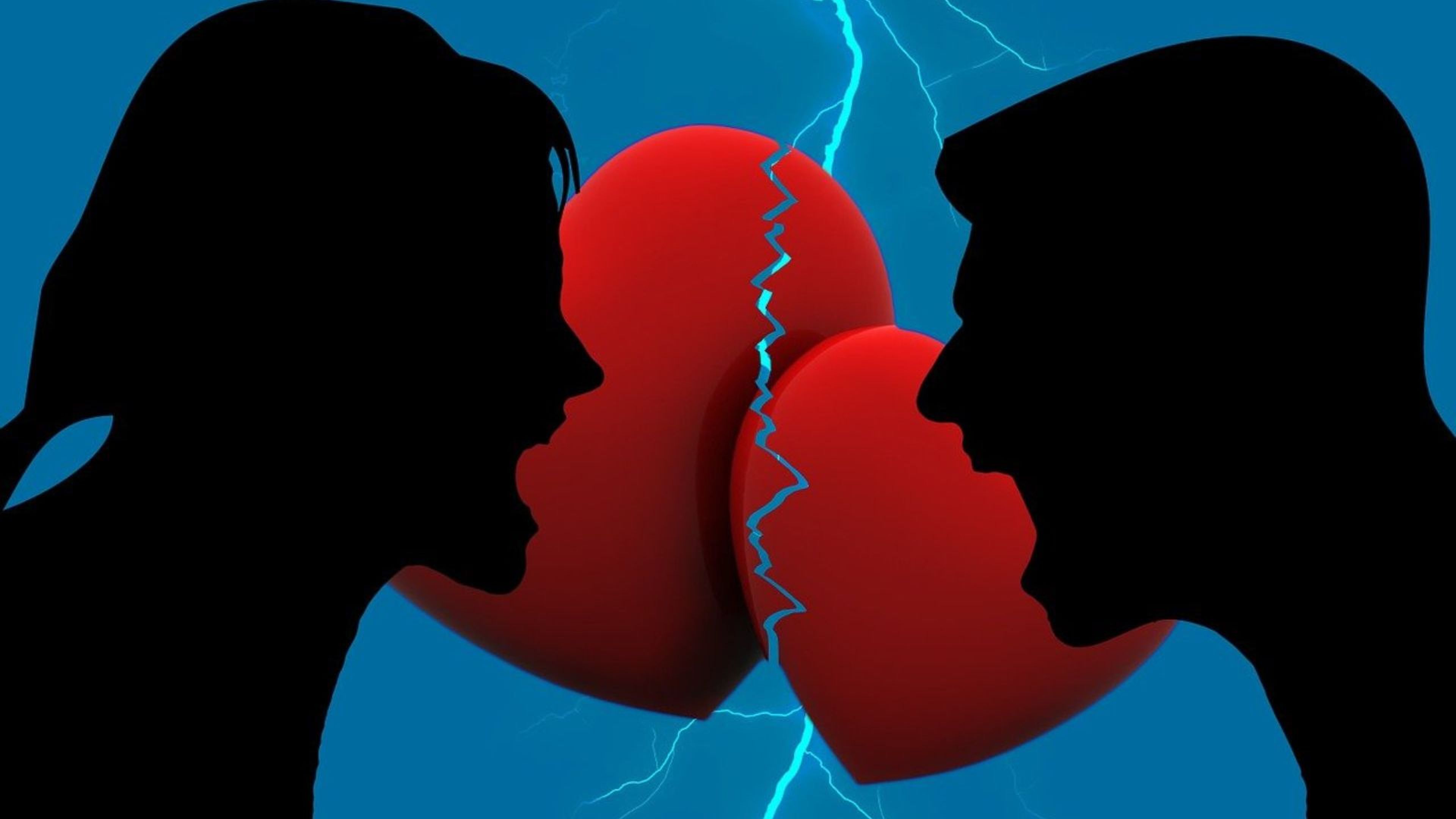 Una ilustración con 2 personas discutiendo y un corazón en medio.