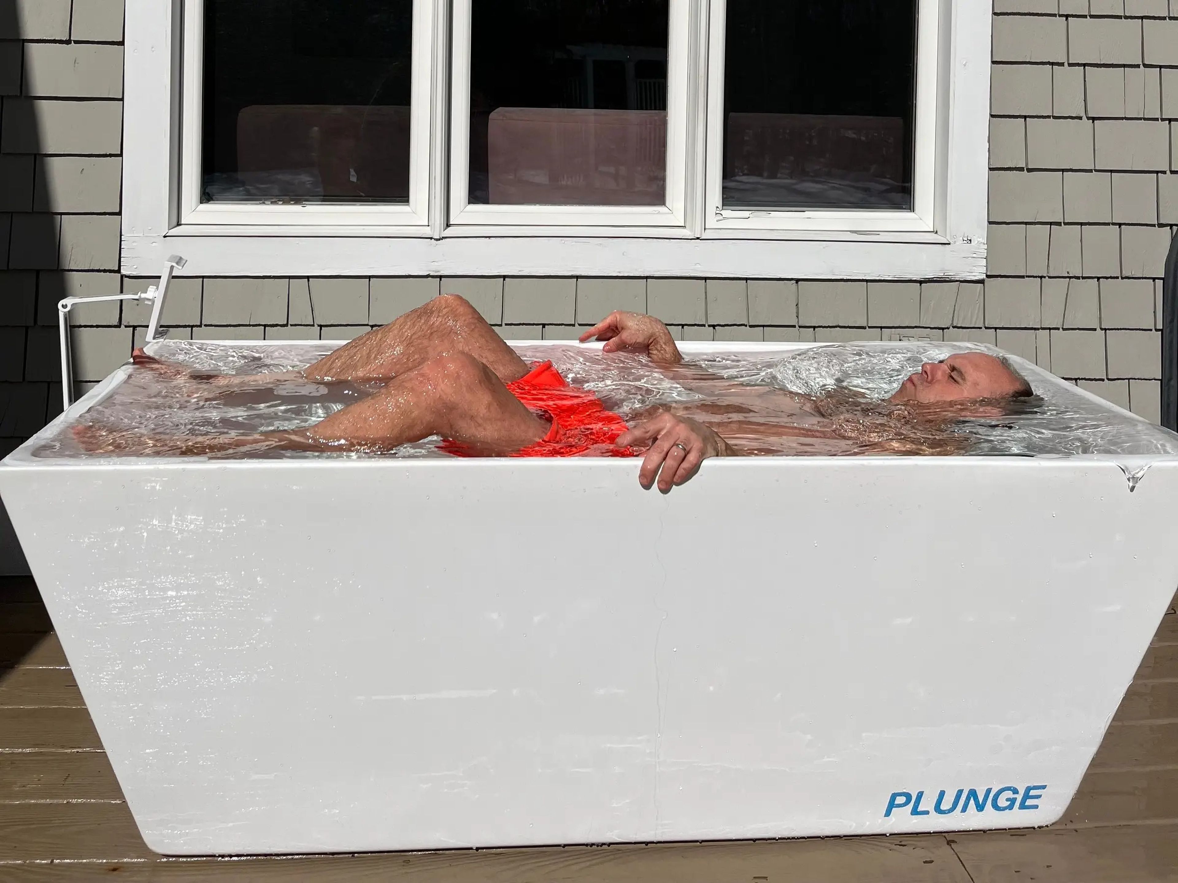 Man cold plunging