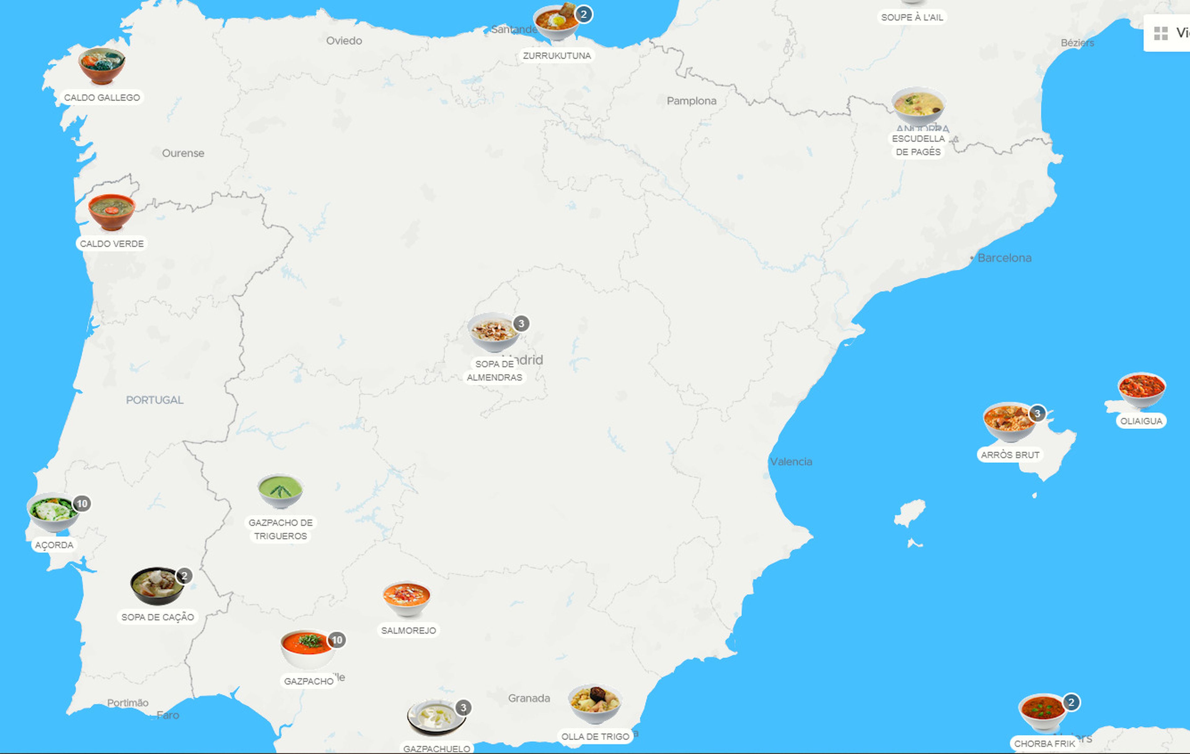 Mapa con las sopas más famosas de España