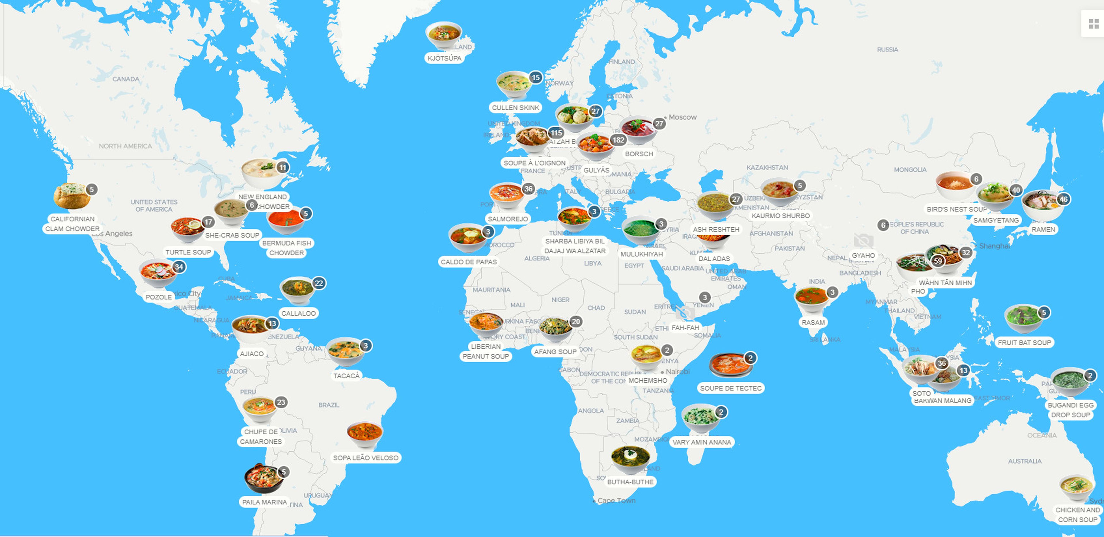 Mapa de sopas del mundo
