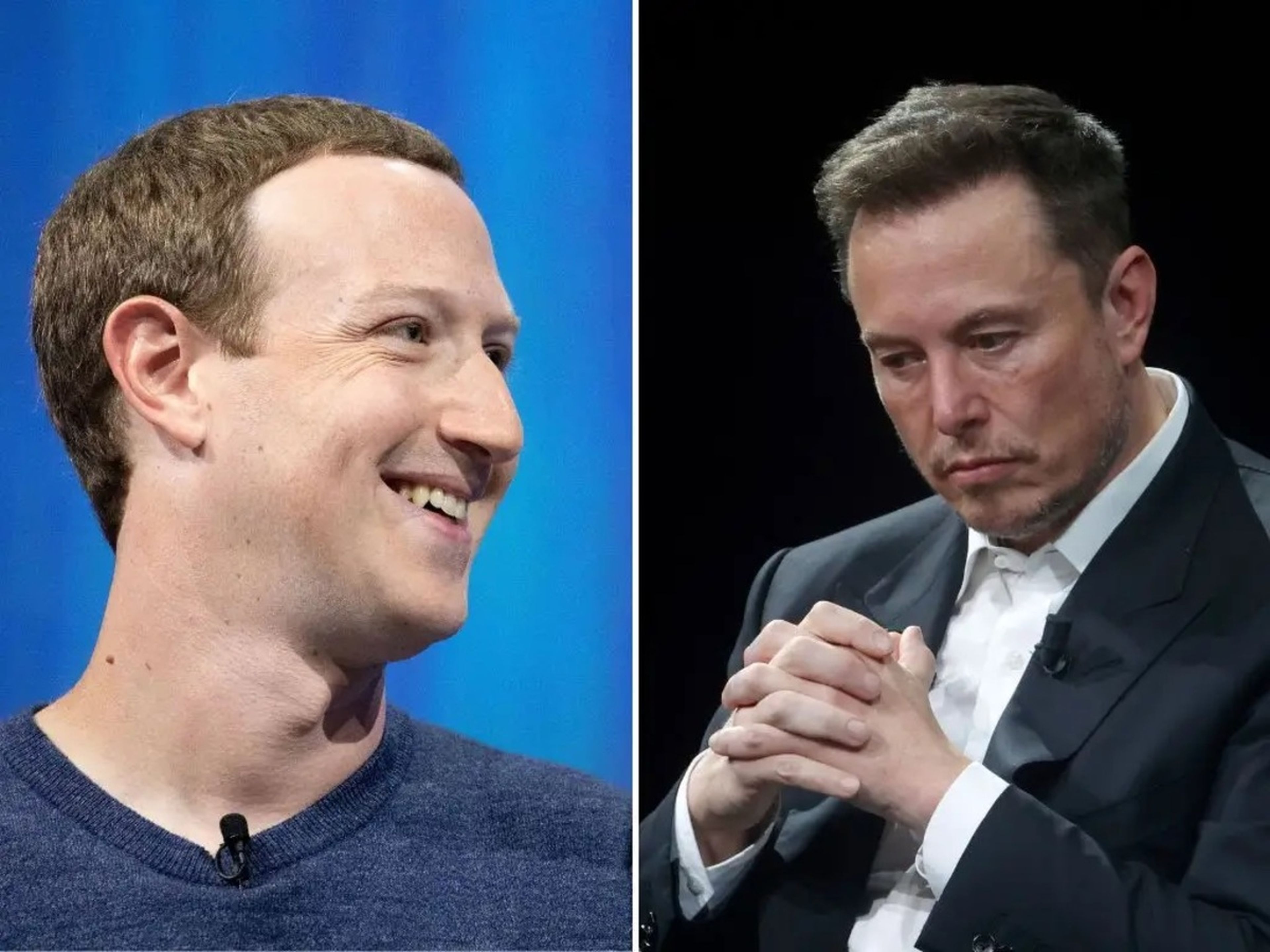 Mark Zuckerberg, cofundador y CEO de Facebook (izquierda), y Elon Musk, dueño de X (la antigua Twitter).