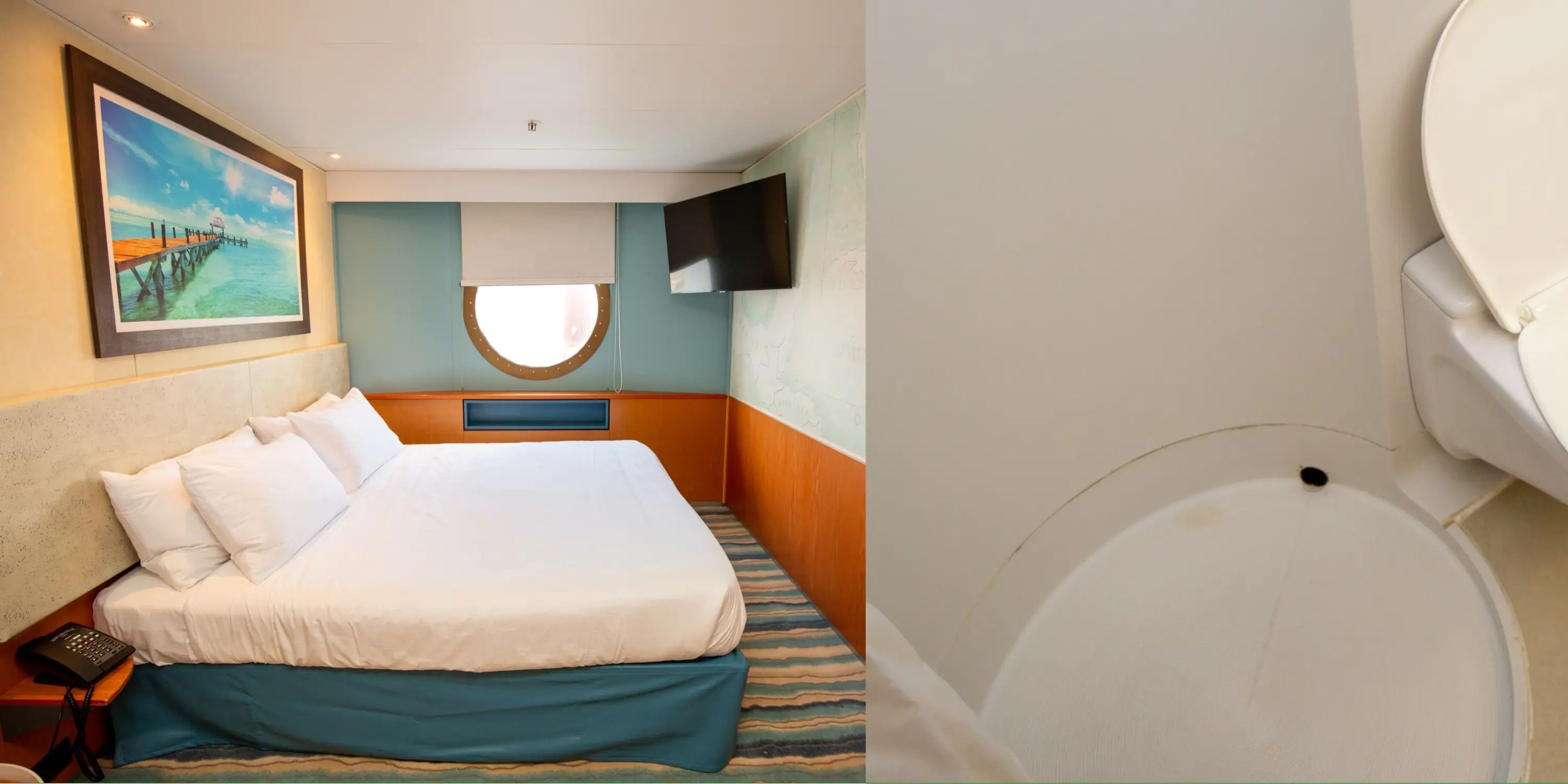 My bedroom and bathroom on the Margaritaville cruise