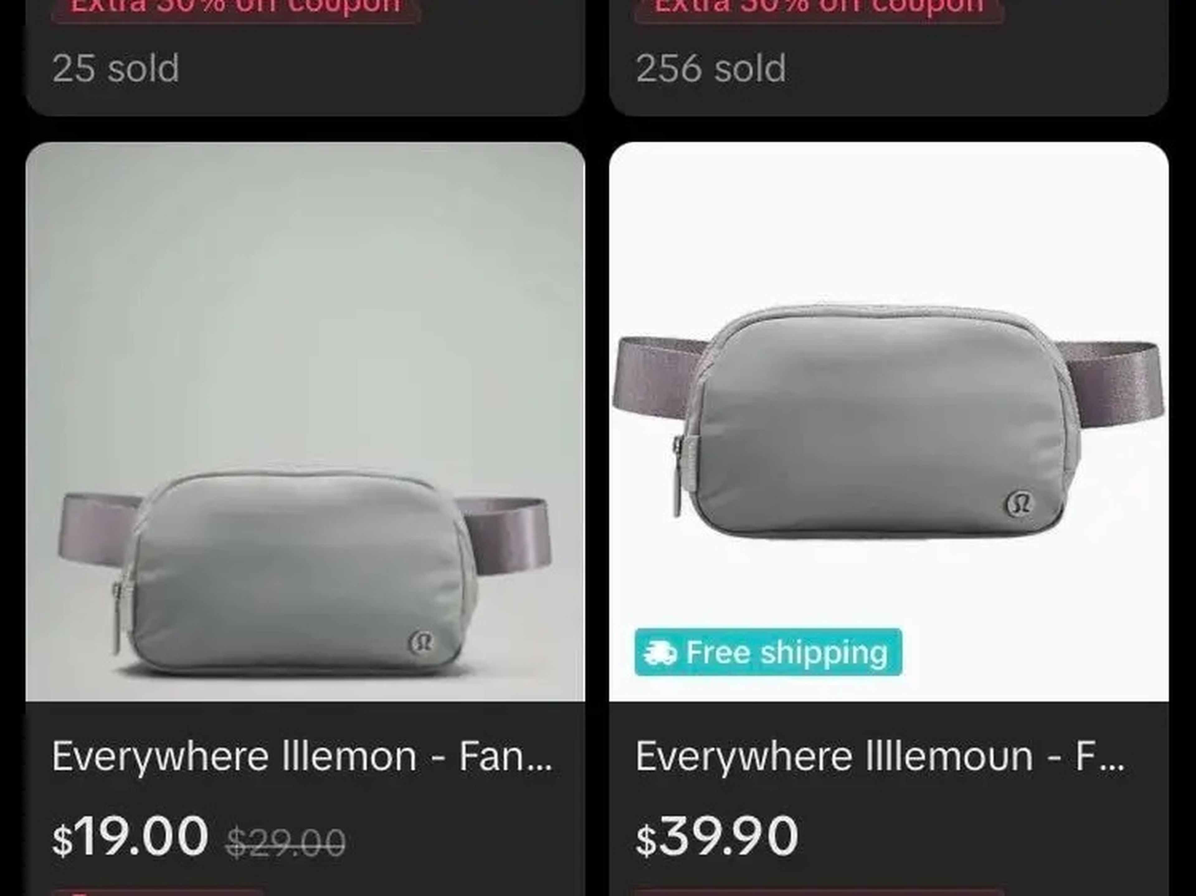 Un vendedor de TikTok ofrecía bolsas "Everywhere lllemon" y "Everywhere llllemoun" a diferentes precios.