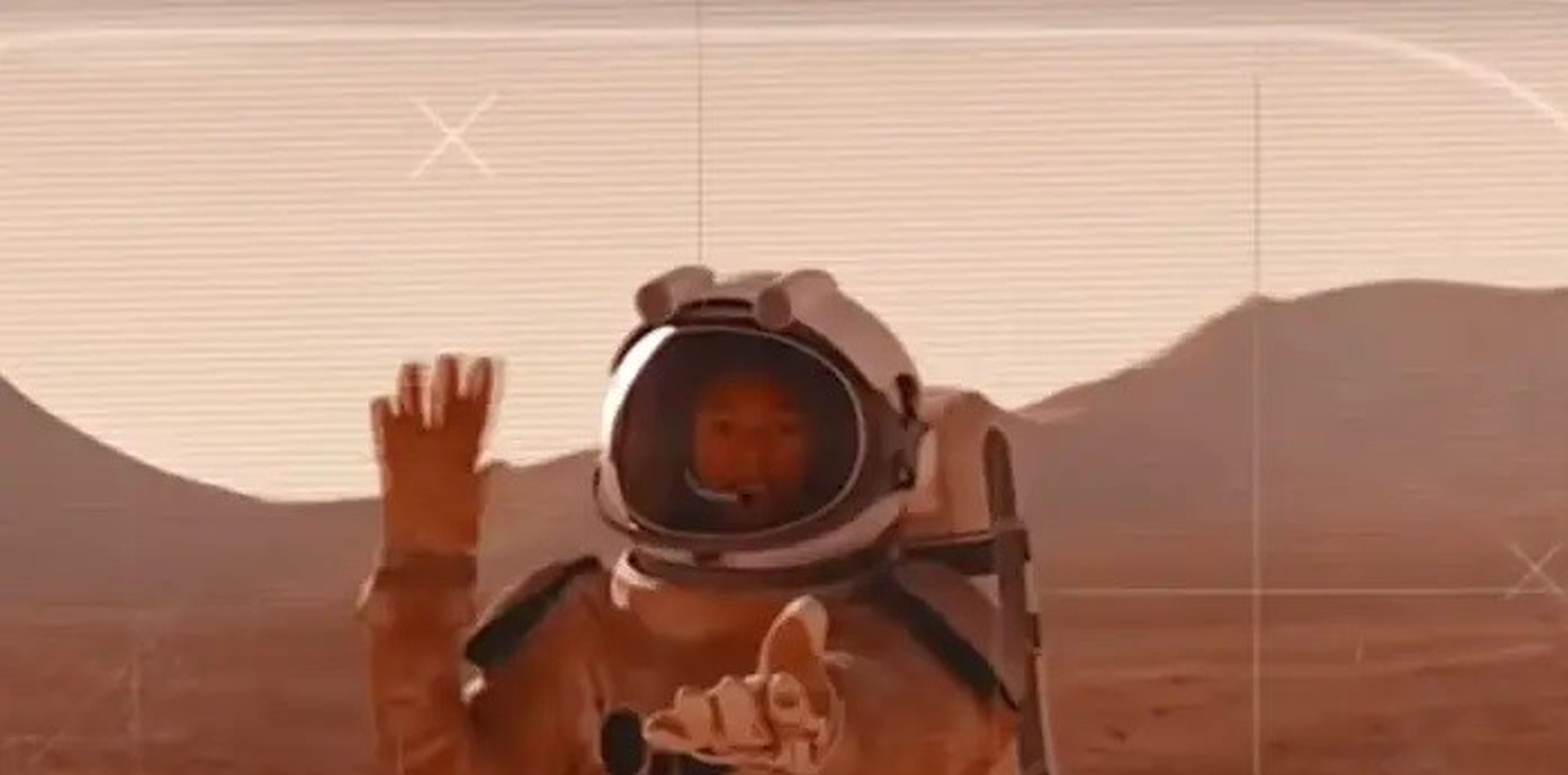 Una ilustración artística muestra a un astronauta retransmitiendo desde Marte.