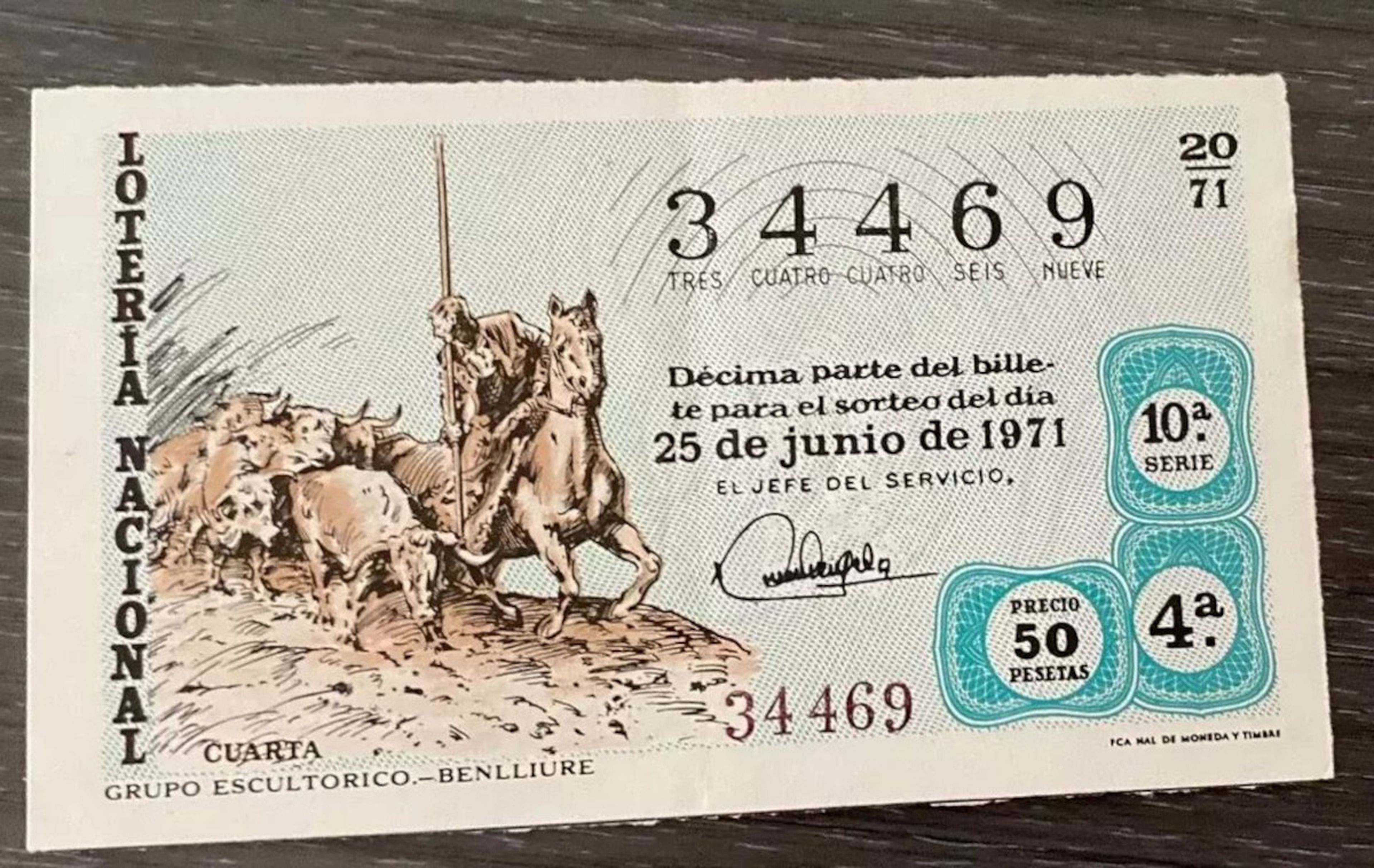 Décimo original de la Lotería Nacional de 1971, a la venta en Wallapop por 139 euros.
