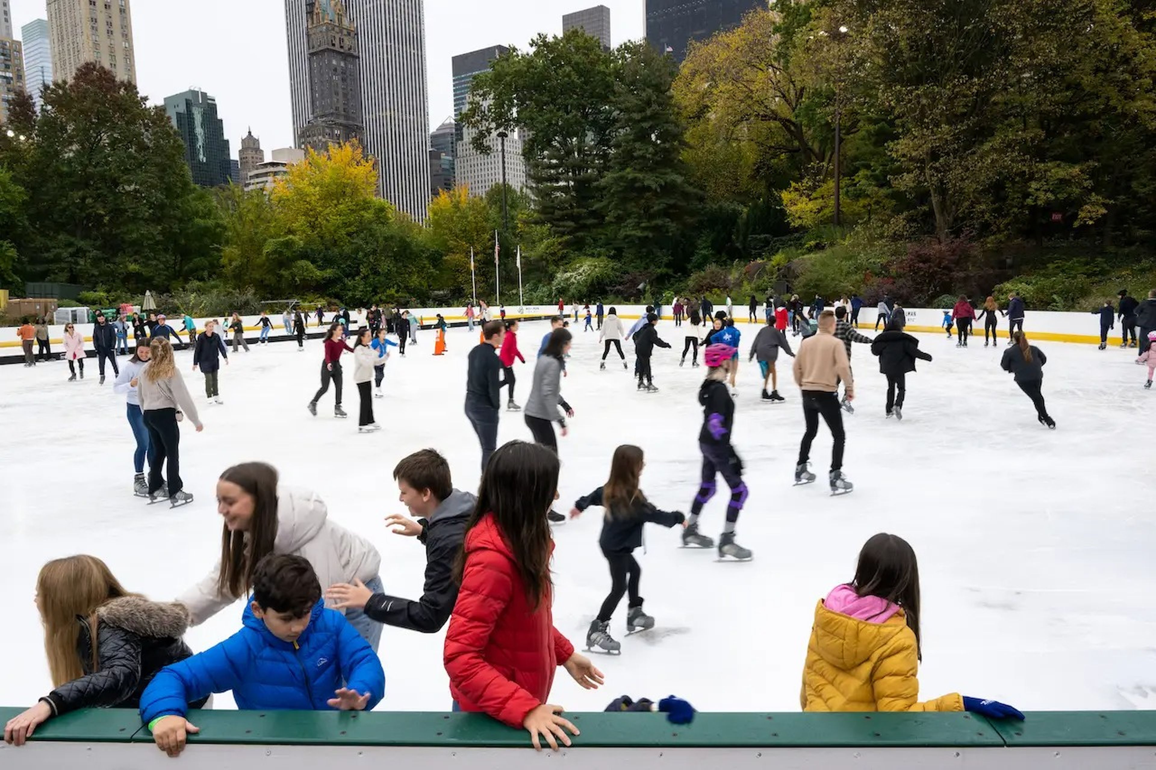 Members of the public and invited guests skate on the first day of the season at Wollman Rink in Central Park on October 23, 2022 in New York City.