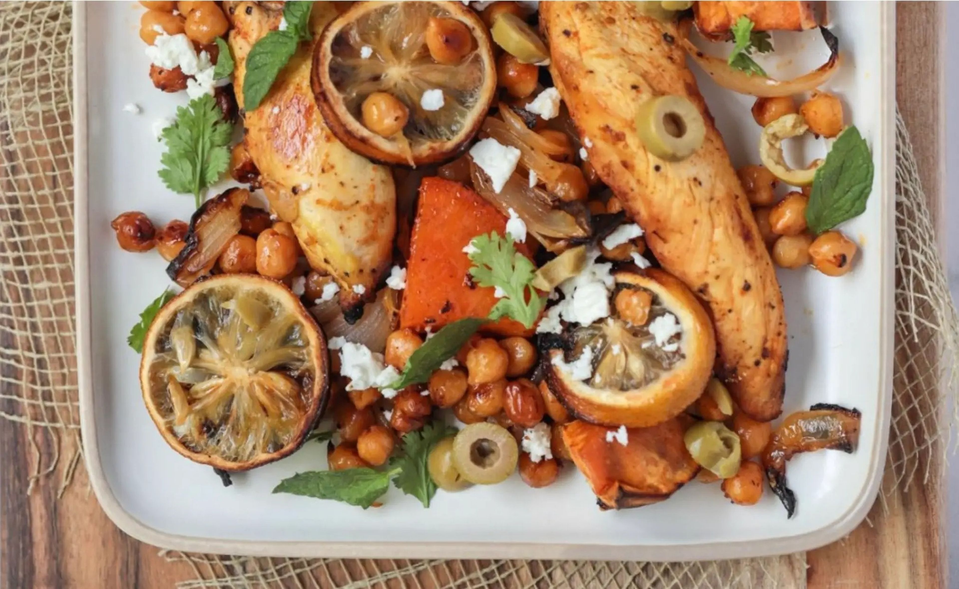 Sheet pan chicken with sweet potato and chickpeas