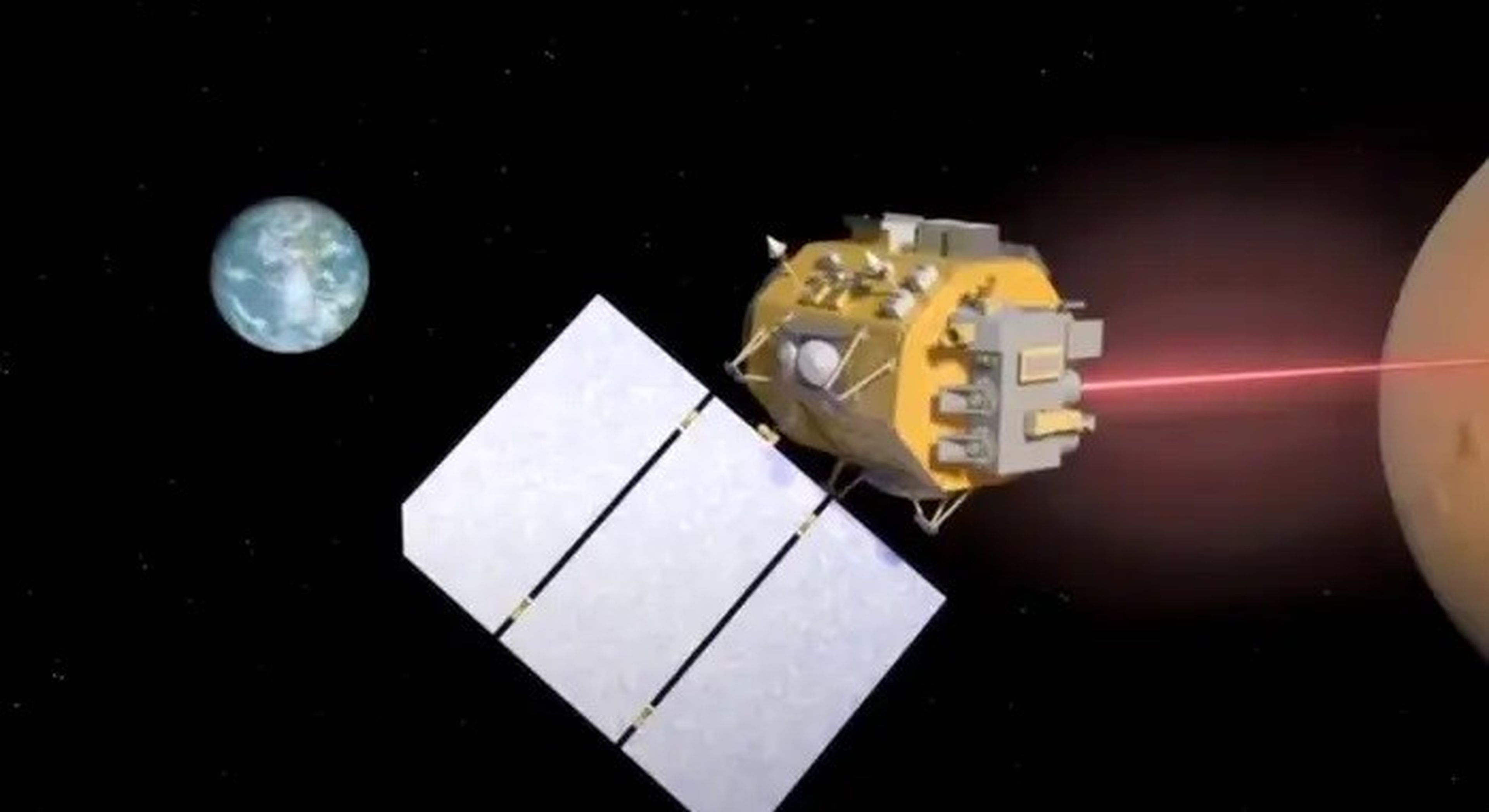 Conceptualización artística del sistema DSOC desarrollado por la NASA para transmitir información de banda ancha desde Marte a la Tierra.