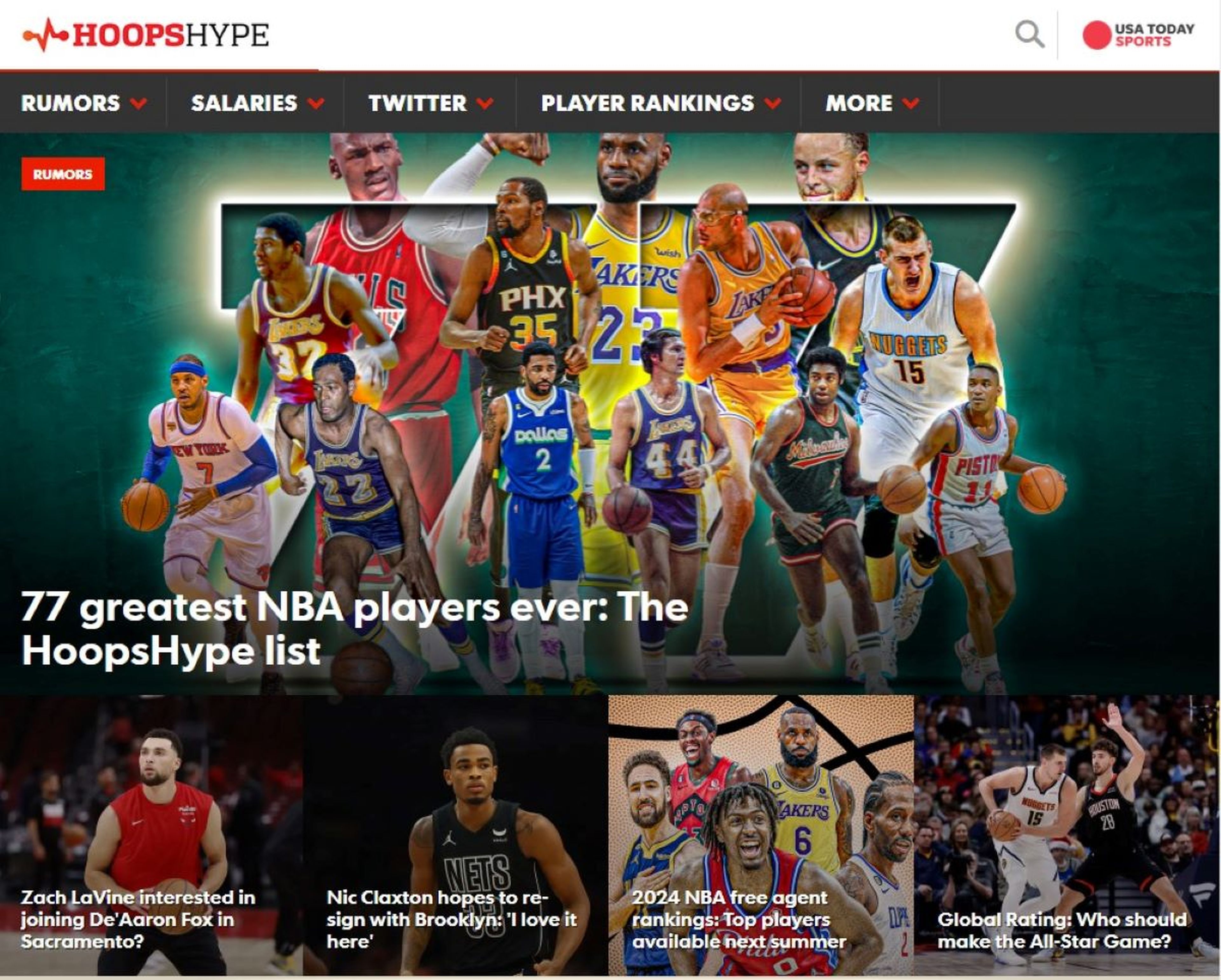 Portada de la web HoopsHype.com.