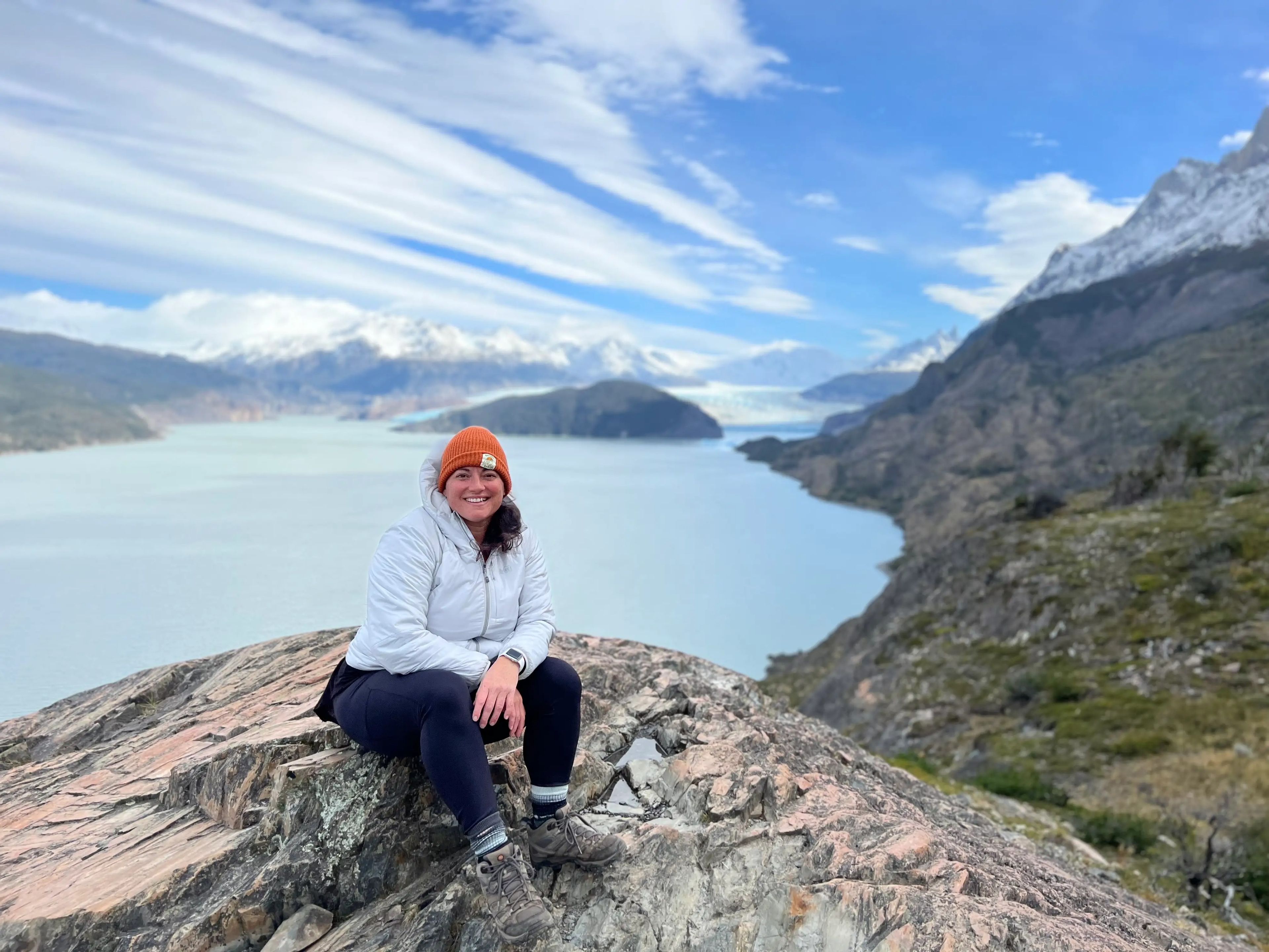 Author Abbie Synan trekking through Patagonia