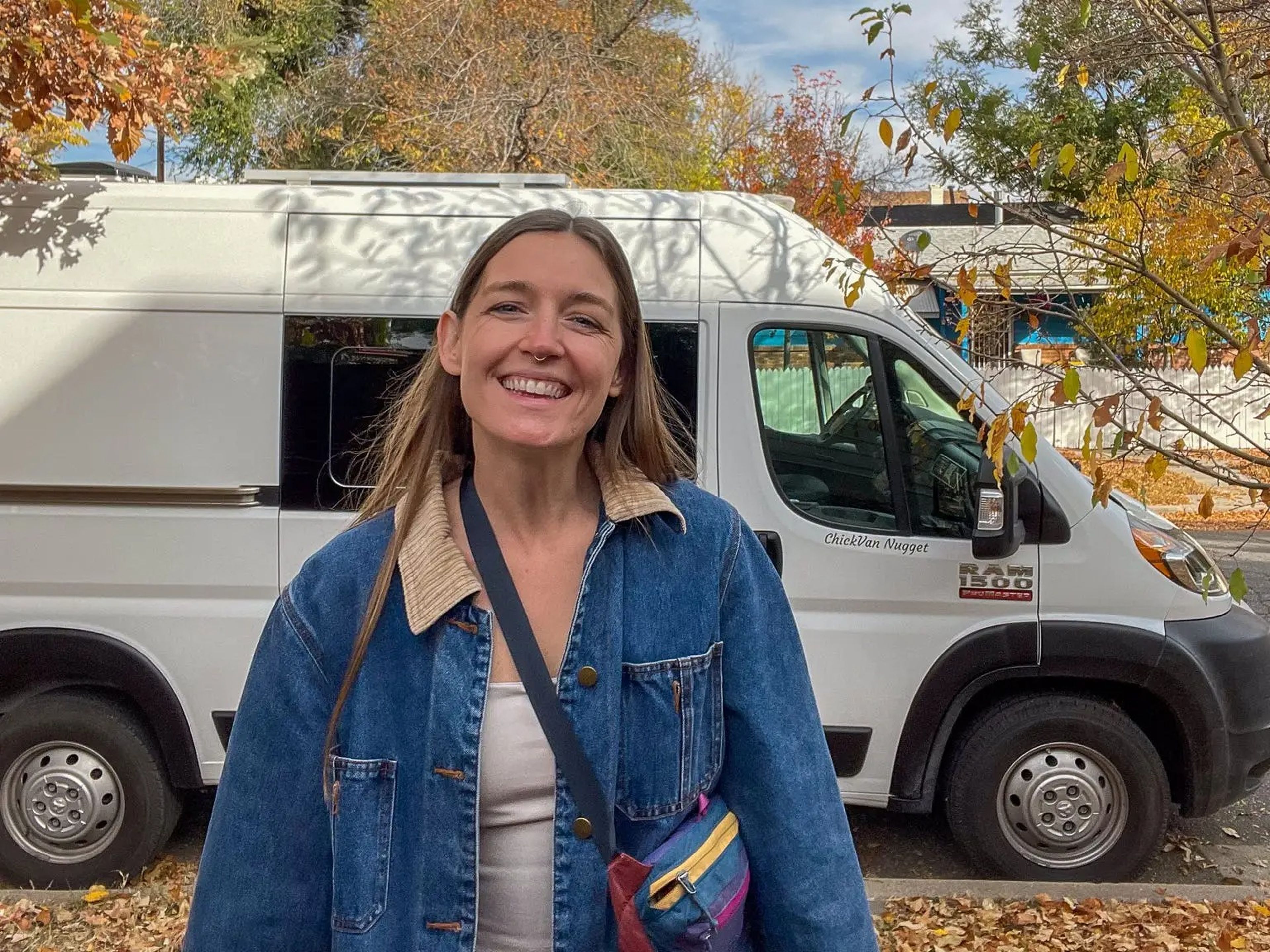 The author outside her rental campervan.