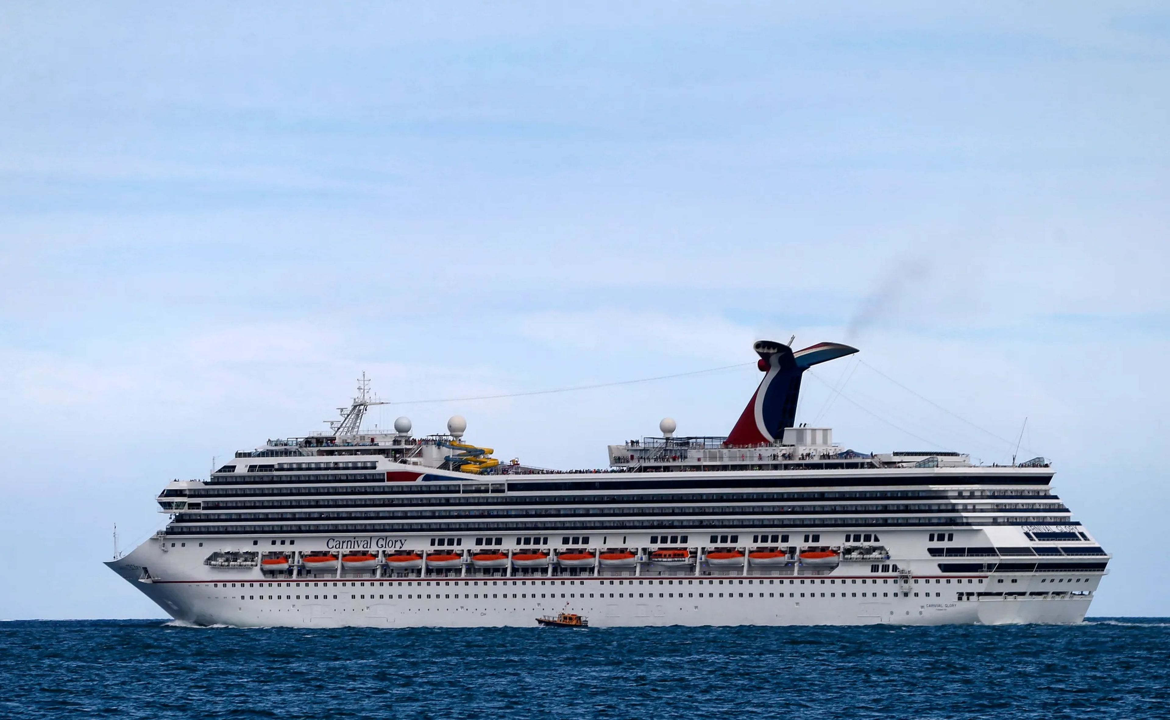 The Carnival Glory cruise ship at sea.
